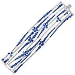 Sabbadini White Gold, Diamond and Blue Sapphire Flower Bracelet