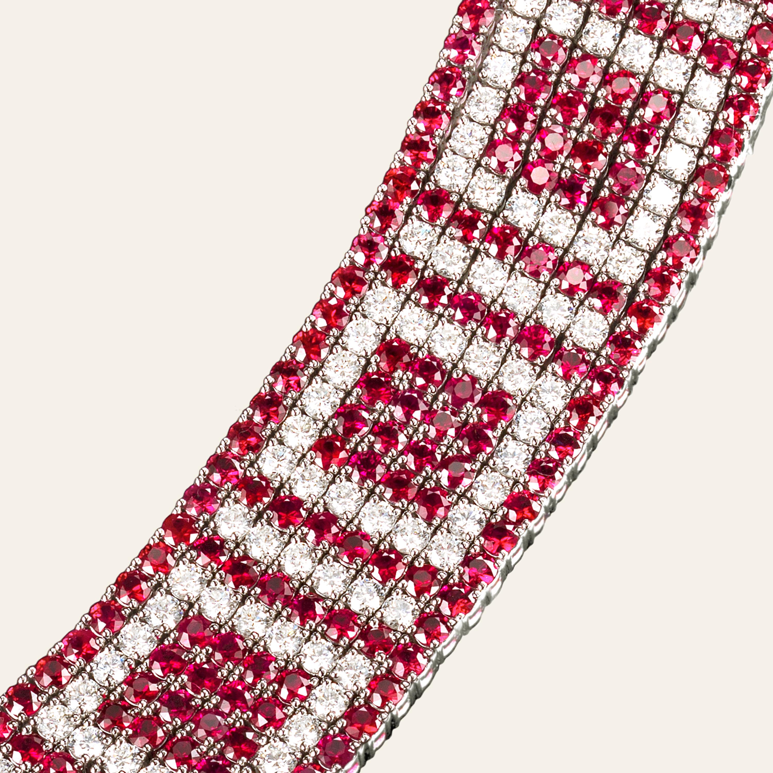 Round Cut Sabbadini White Gold, Diamond and Ruby Contemporary Bracelet For Sale