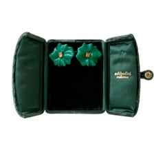 Pendientes Sabbadini Oro Blanco Zafiros Amarillos Laca Verde Flores de Colores