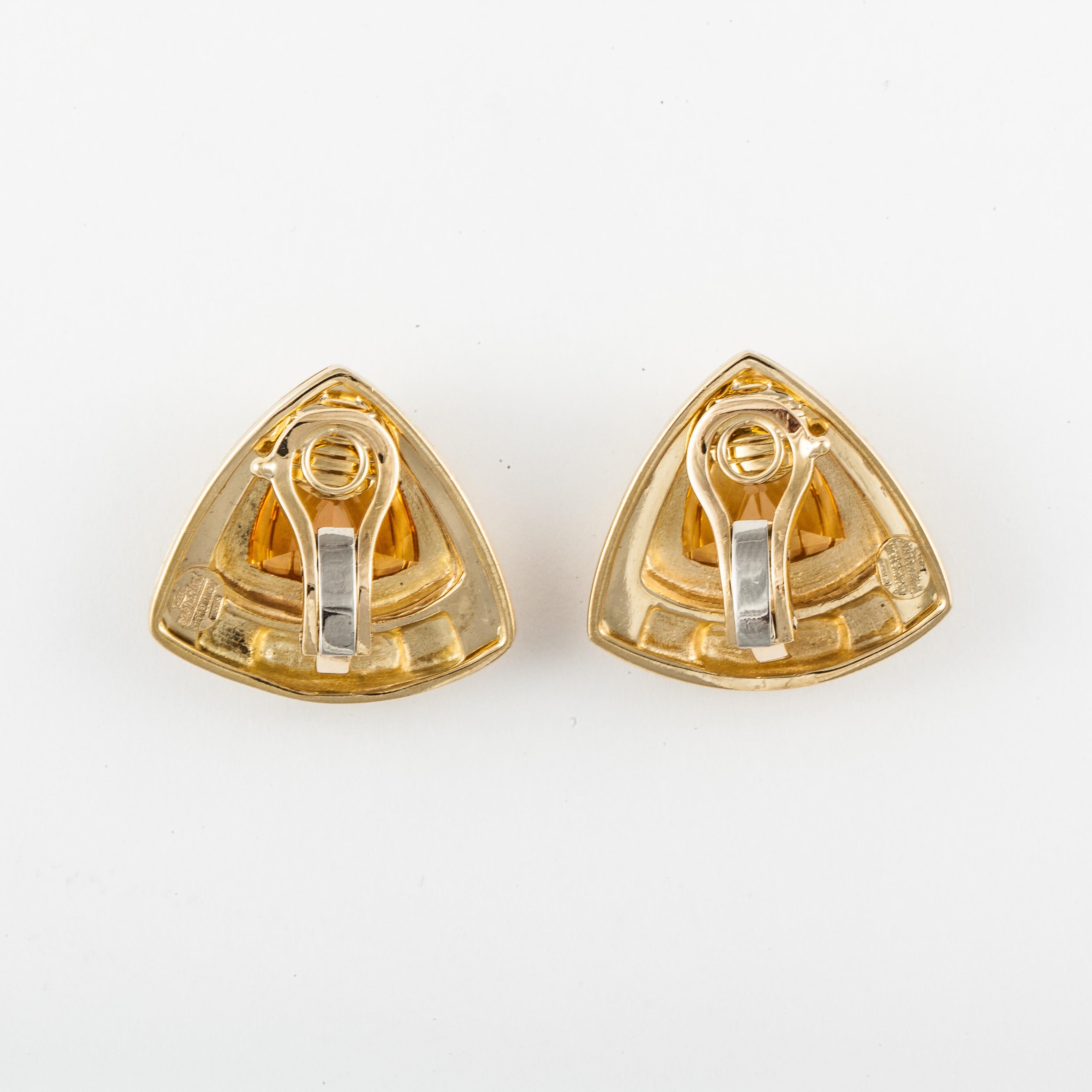 Sabbadini Citrin-Ohrringe aus 18 Karat Gold (Trillionschliff)