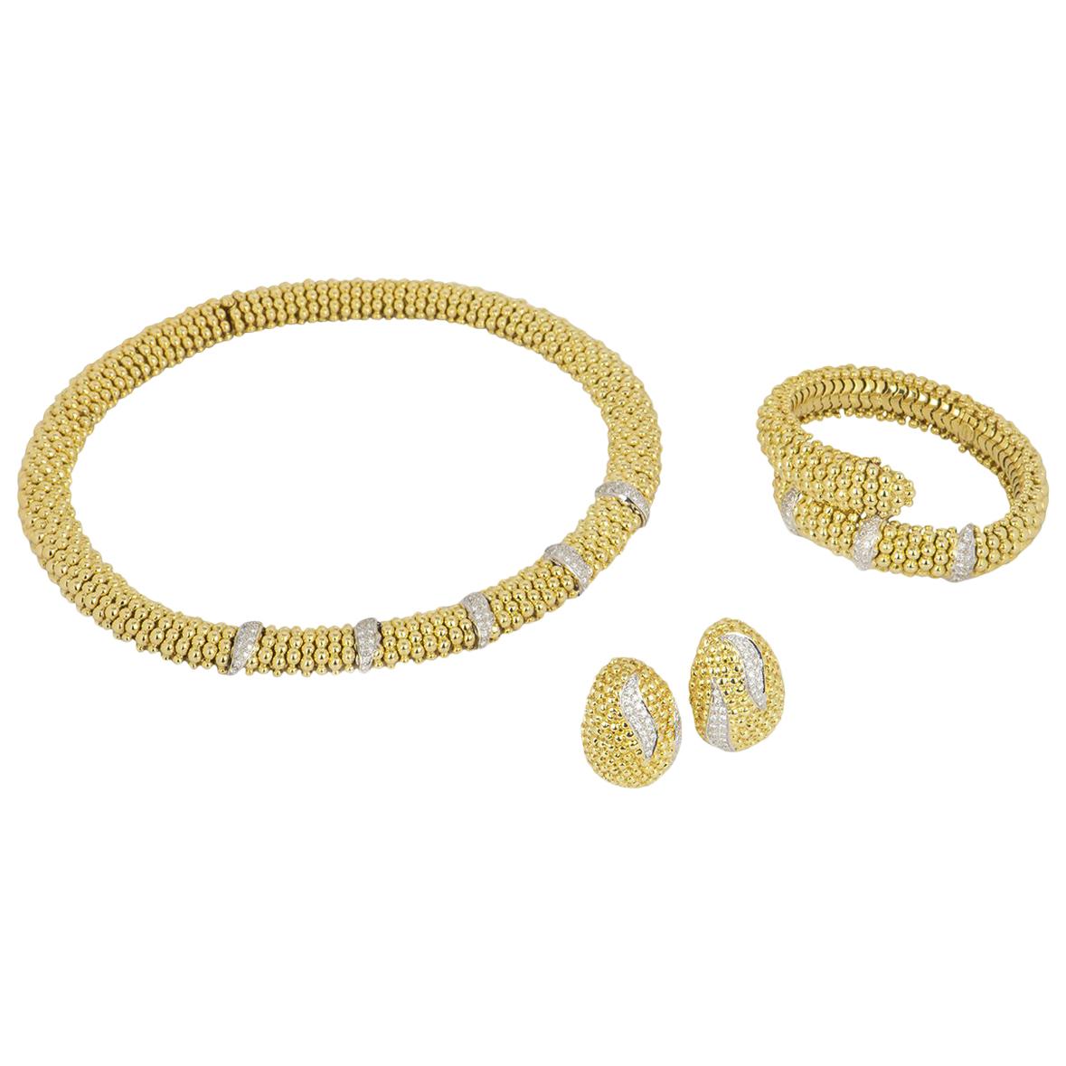 Sabbadini Yellow Gold Diamond Necklace, Earrings and Bracelet Suite