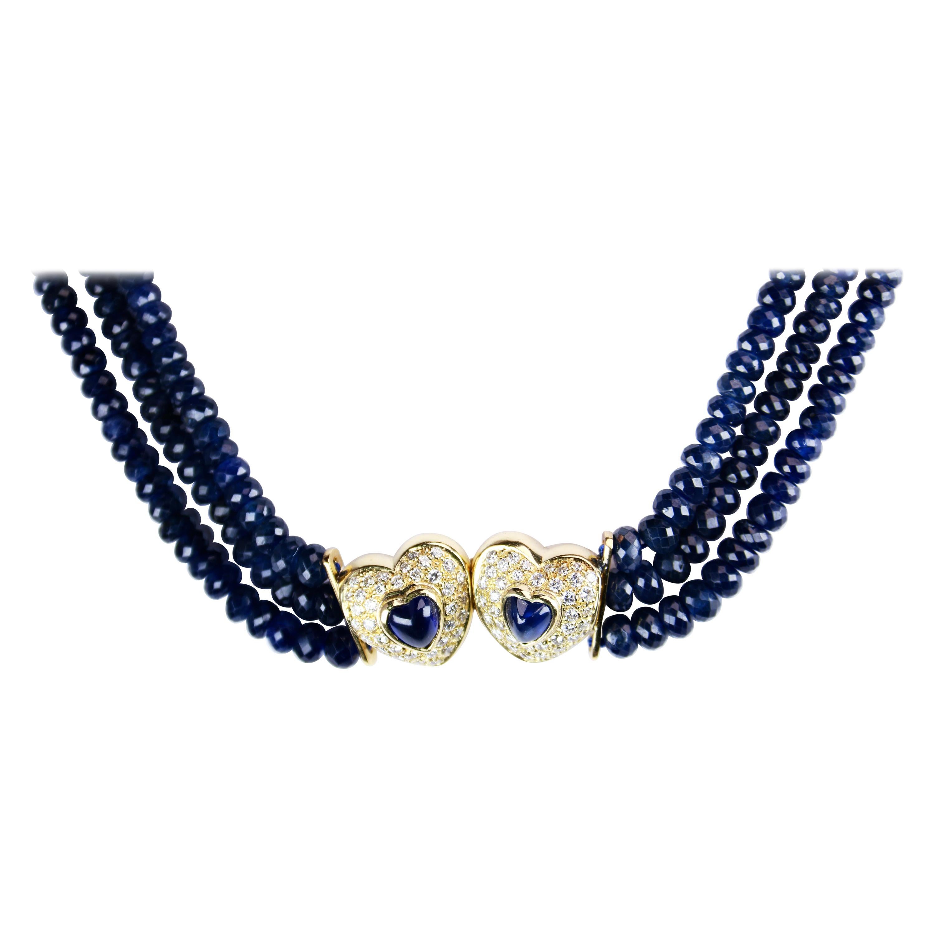 Sabbadini Halskette aus Gelbgold mit Saphir und Diamant