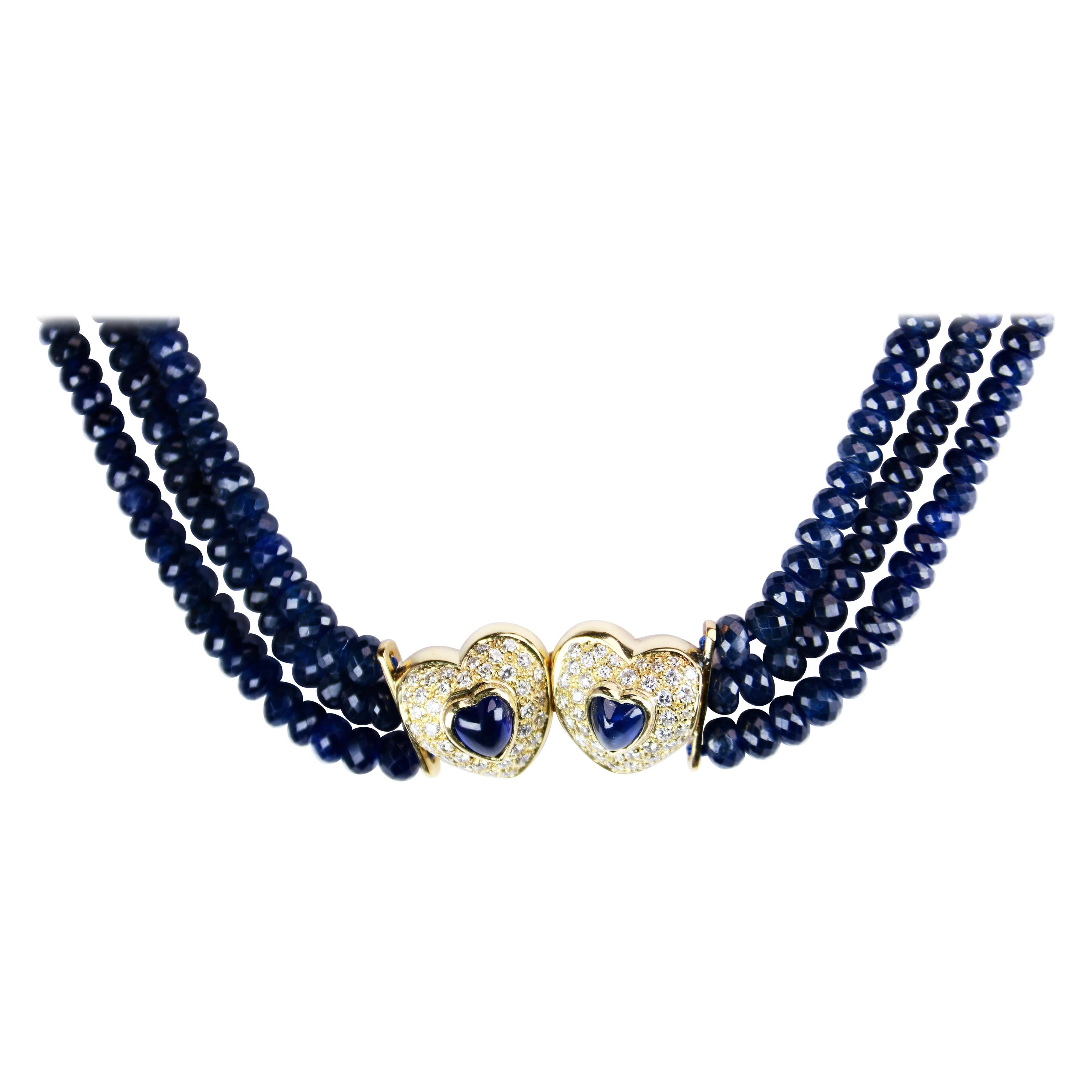 Sabbadini Yellow Gold Sapphire Diamond Necklace For Sale