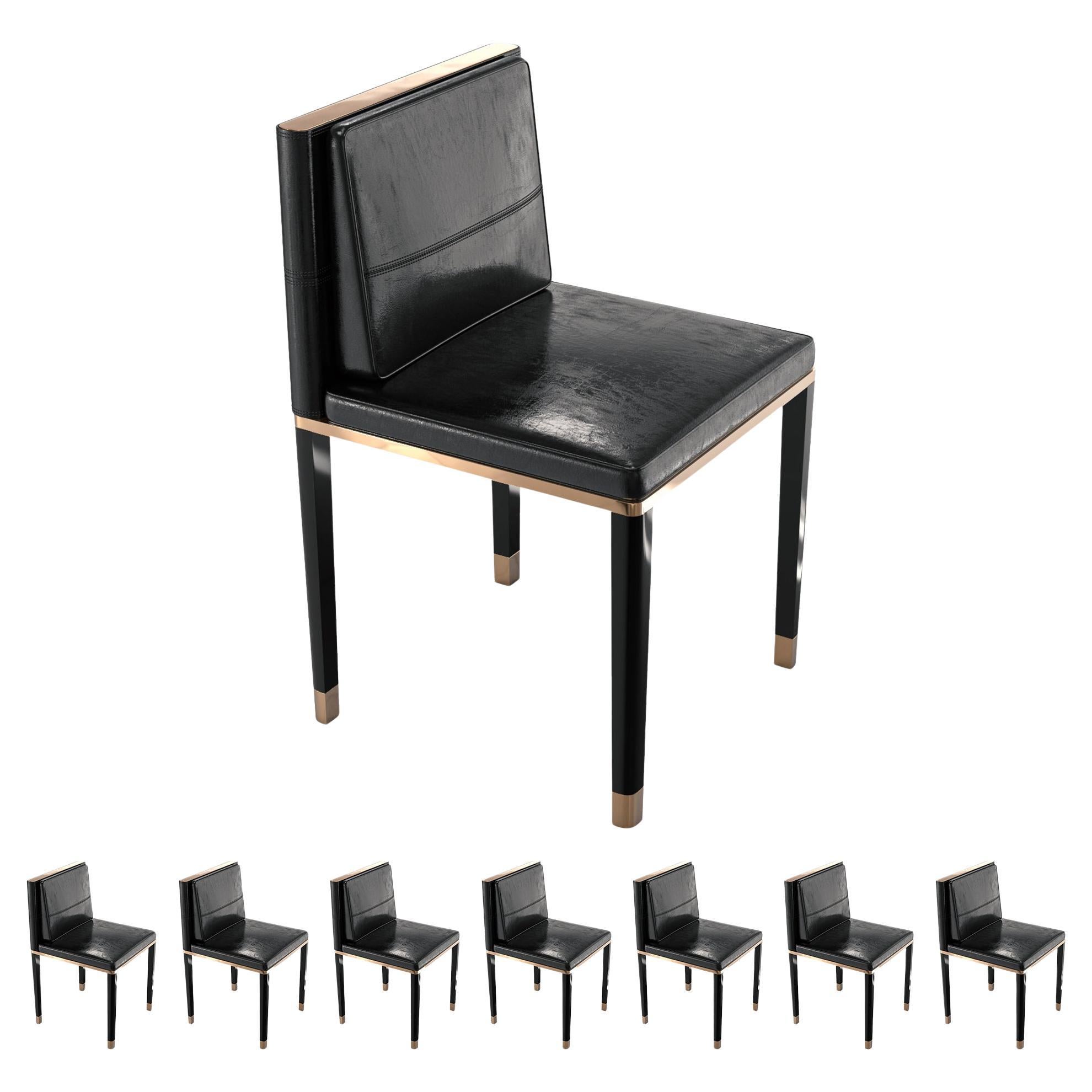 Stuhl „Sabbia“, achtteilig, mit Bronze und maßgeschneidertem Leder, Istanbul
