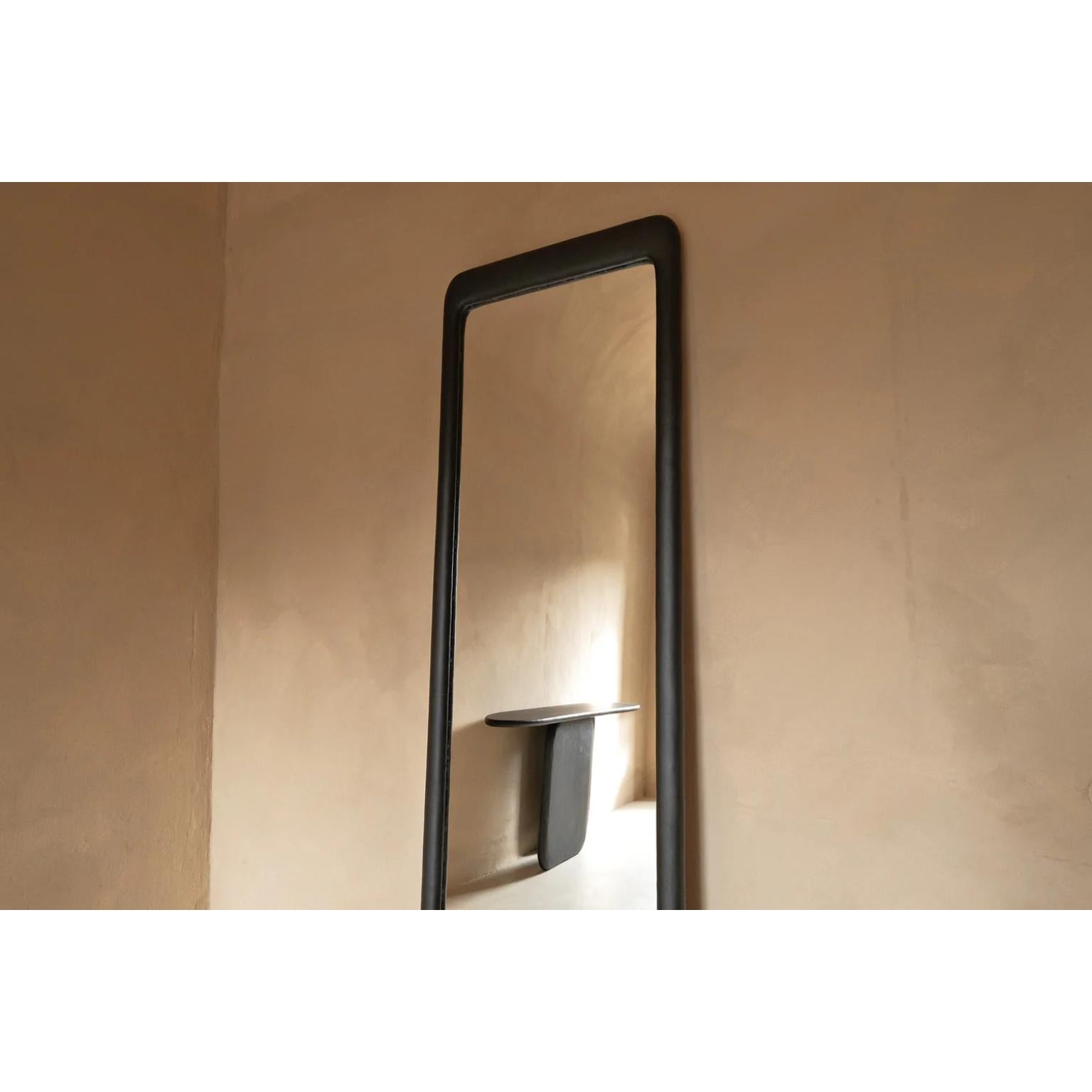 Post-Modern Sabbia Nero Large Wood And Mineral Lime Plaster Floor Mirror by Dennis Kaiser For Sale