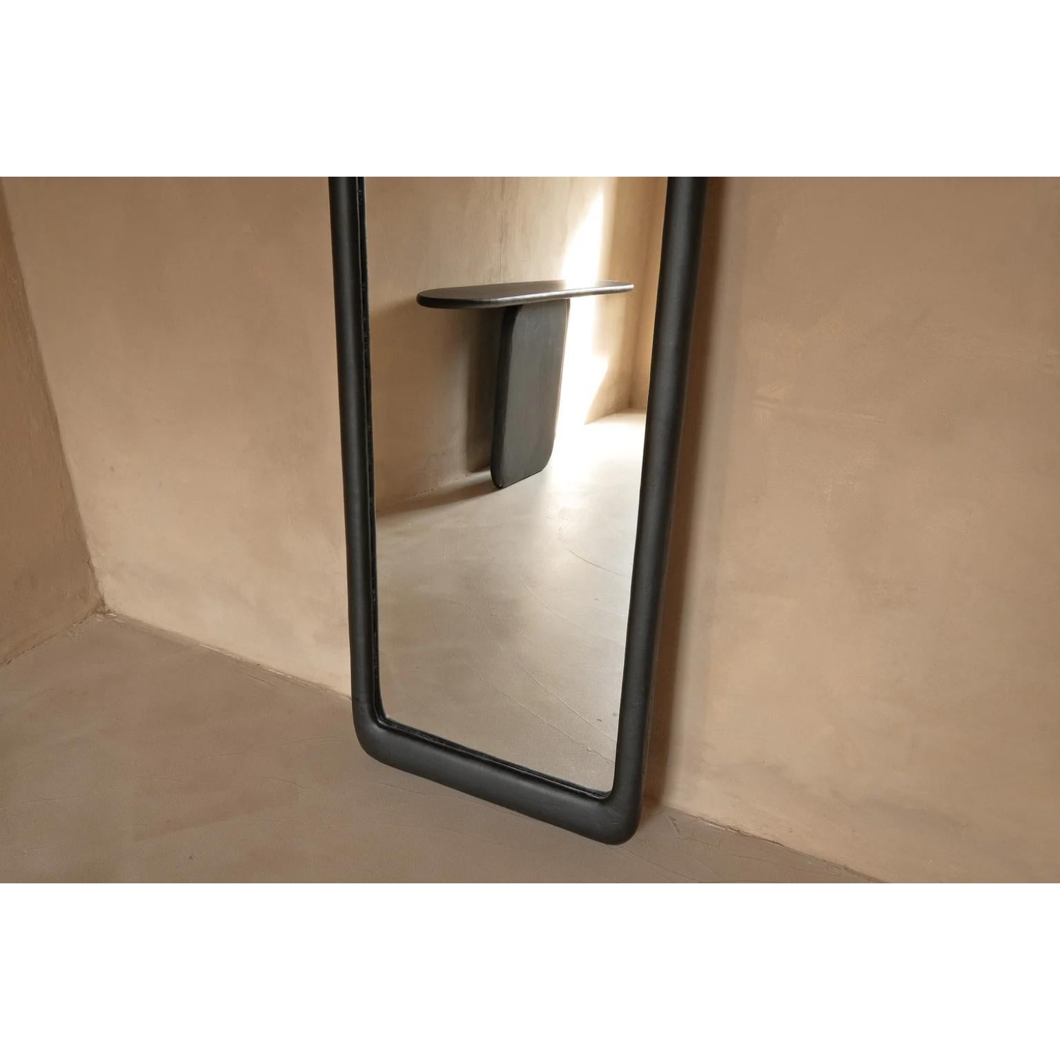 Italian Sabbia Nero Large Wood And Mineral Lime Plaster Floor Mirror by Dennis Kaiser For Sale