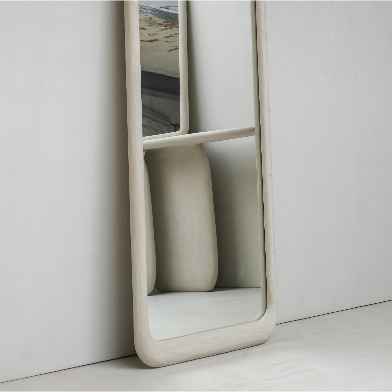 Sabbia Nero Large Wood And Mineral Lime Plaster Floor Mirror by Dennis Kaiser For Sale 1