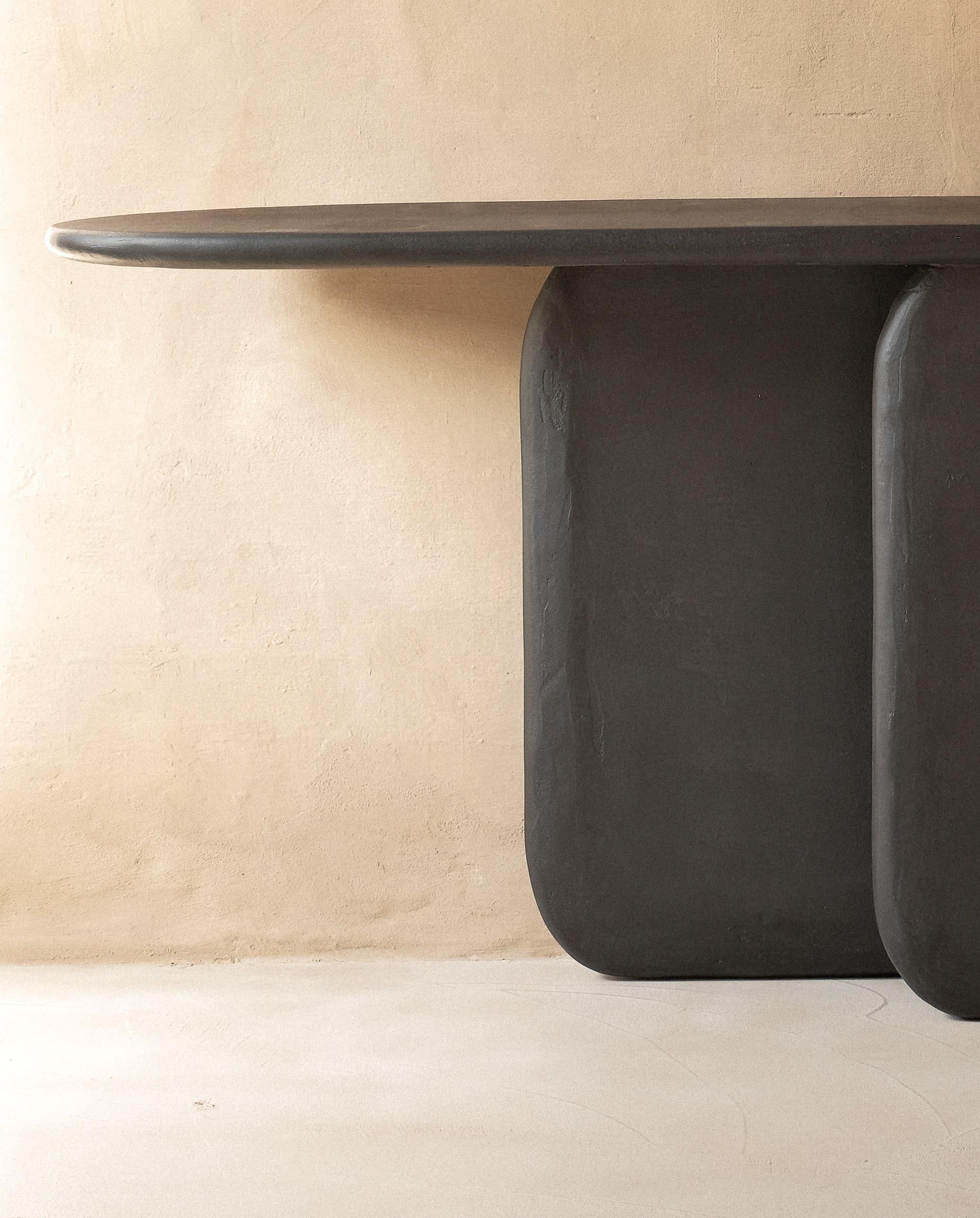 Italian Black Solid Wood And Colored Mineral Lime Plaster Console by Dennis Kaiser For Sale