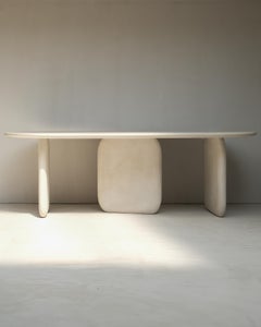 Wood And Natural Beige Mineral Lime Plaster Dining Table by Dennis Kaiser