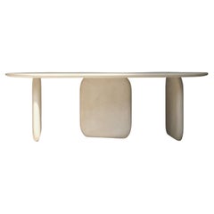 Tavolo da pranzo in legno e intonaco minerale di calce beige naturale di Dennis Kaiser