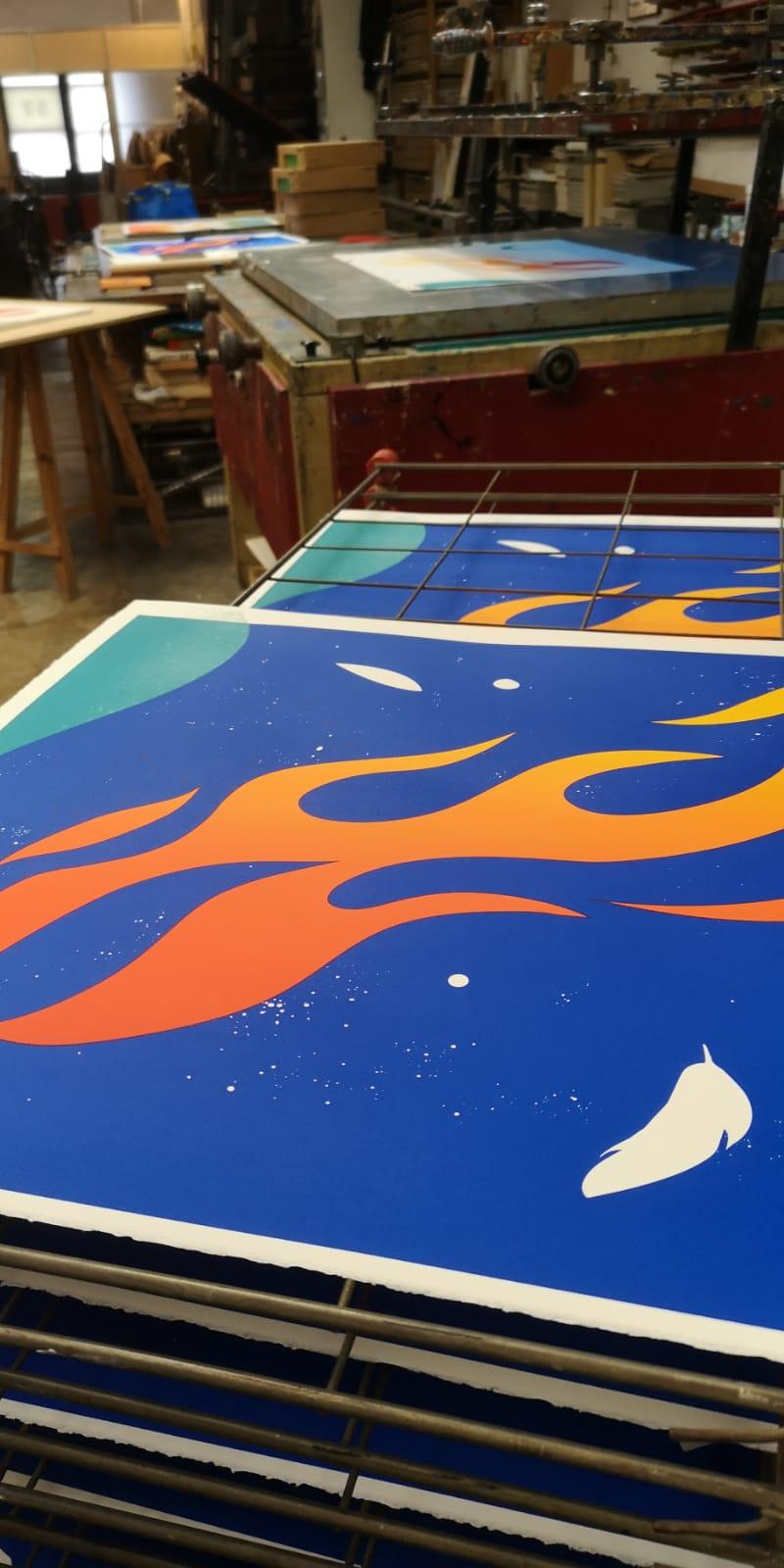 Limited edition silkscreen prints signed and numbered by the artist Sabek, released exclusively in collaboration with 2B Limited Editions label in 2022. Created after a mural made for the solo exhibition in 2B Art Gallery. Released on the same day