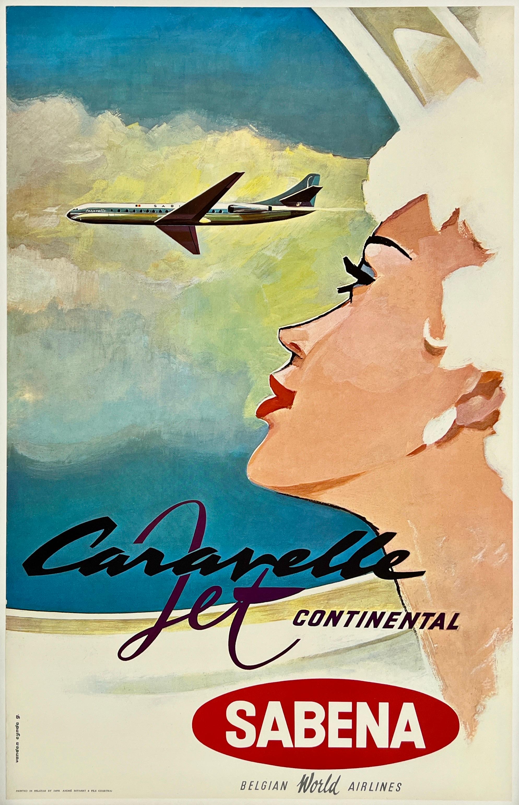 SABENA BELGIAN WORLD AIRLINES CARVAVELLE Original Vintage Airline Travel Poster