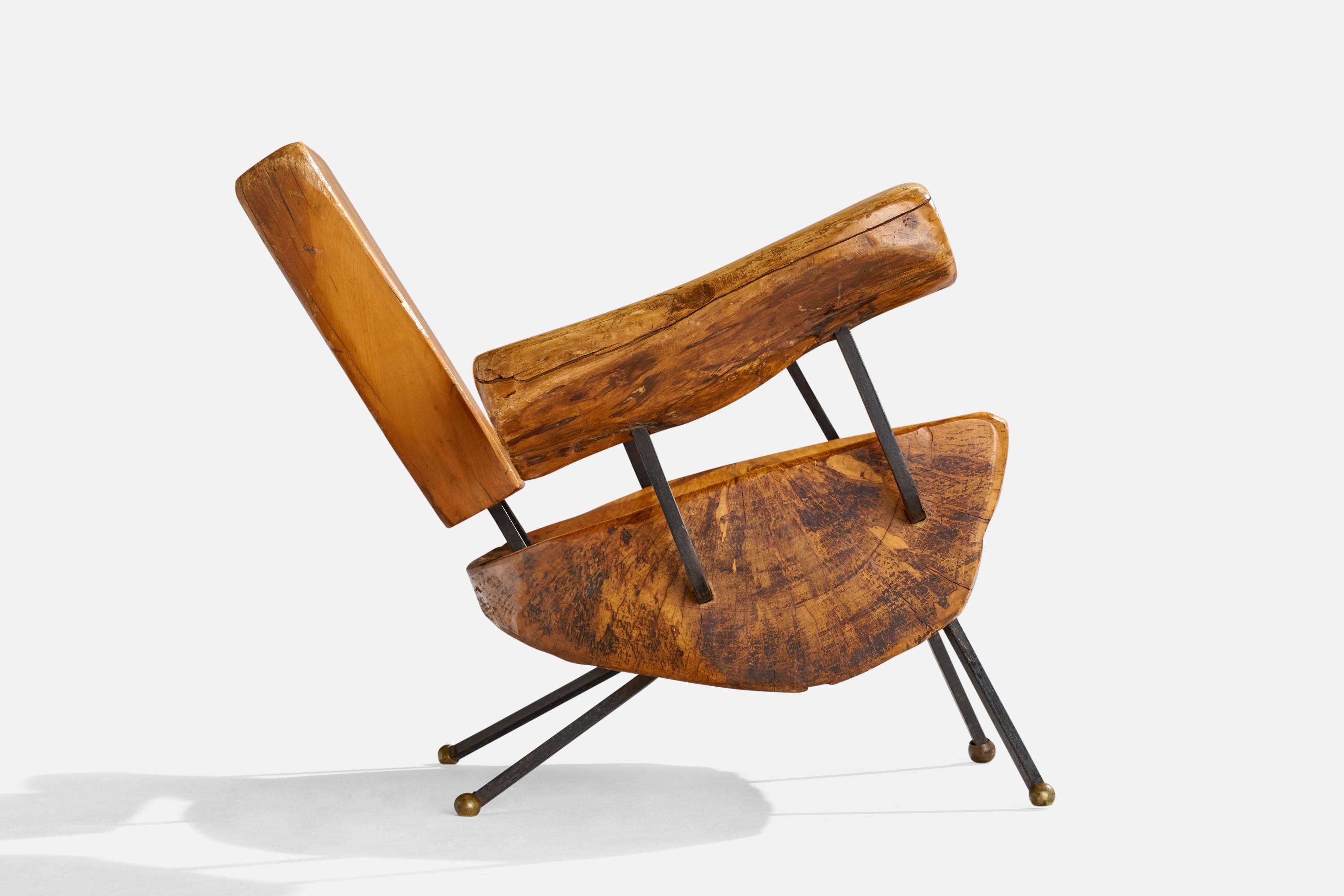 Sabena, Freeform Lounge Chair, Walnut, Iron, Brass, Mexico, 1950s For Sale 4