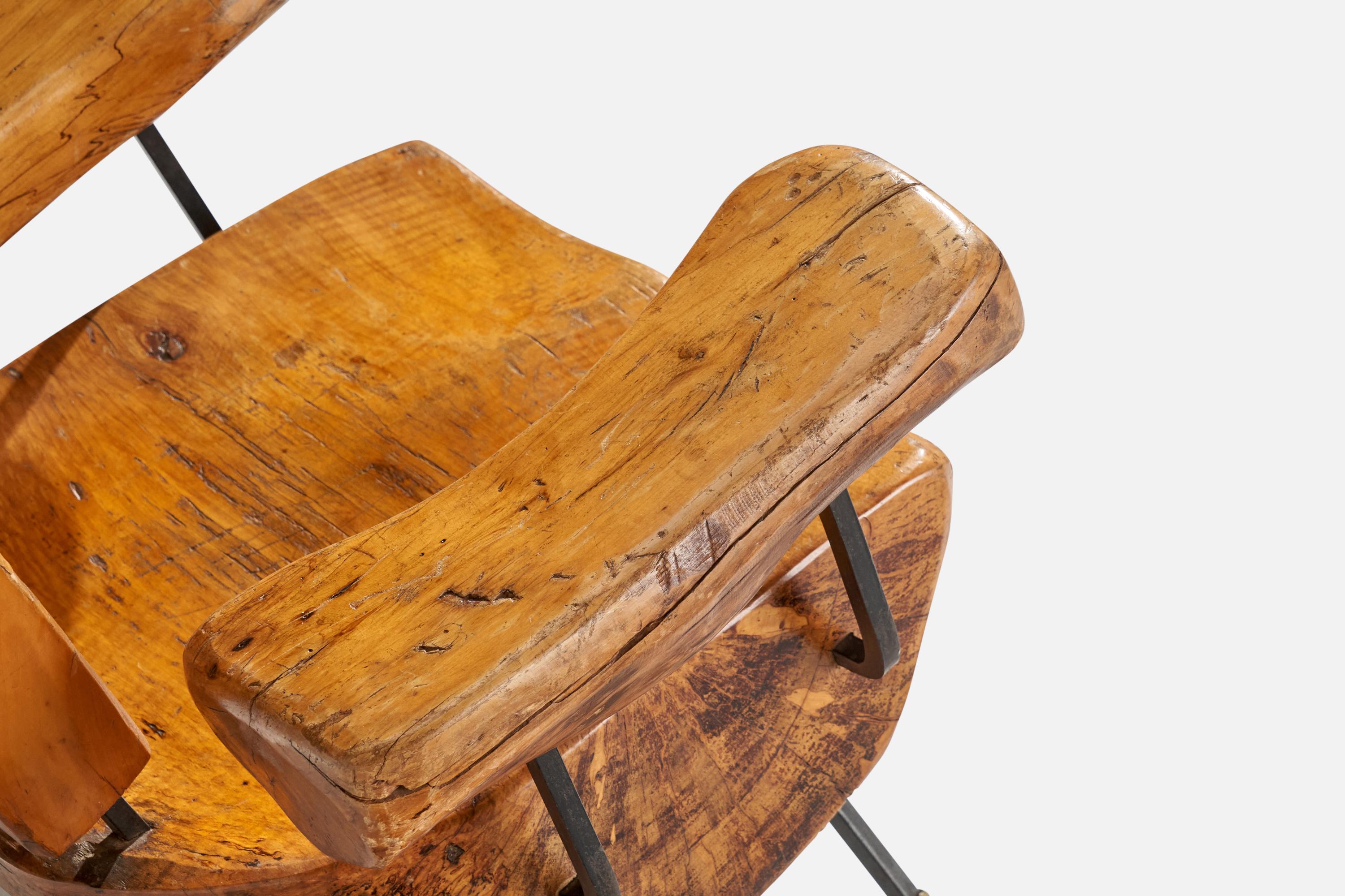 Sabena, Freeform Lounge Chair, Walnut, Iron, Brass, Mexico, 1950s For Sale 5
