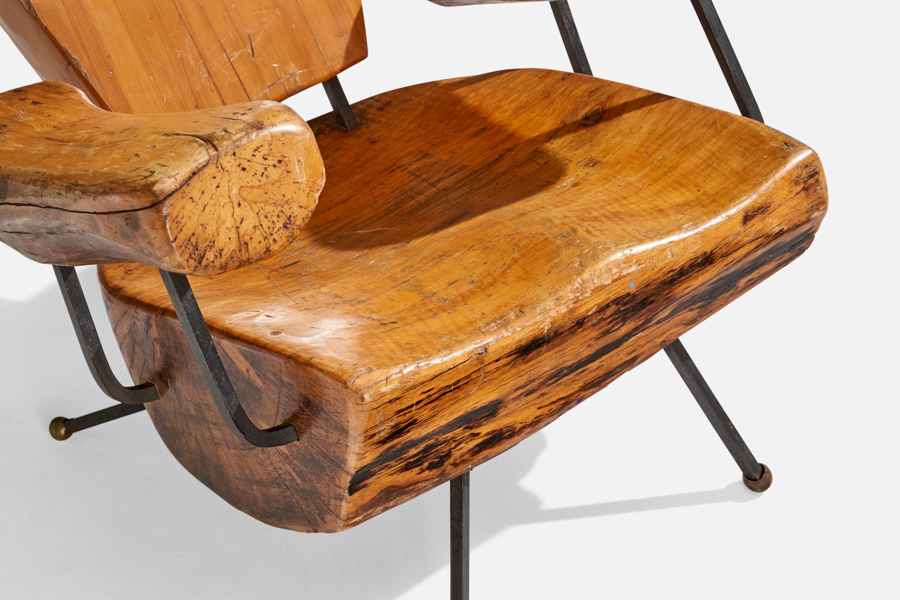 Mid-Century Modern Sabena, Freeform Lounge Chair, Walnut, Iron, Brass, Mexico, 1950s For Sale