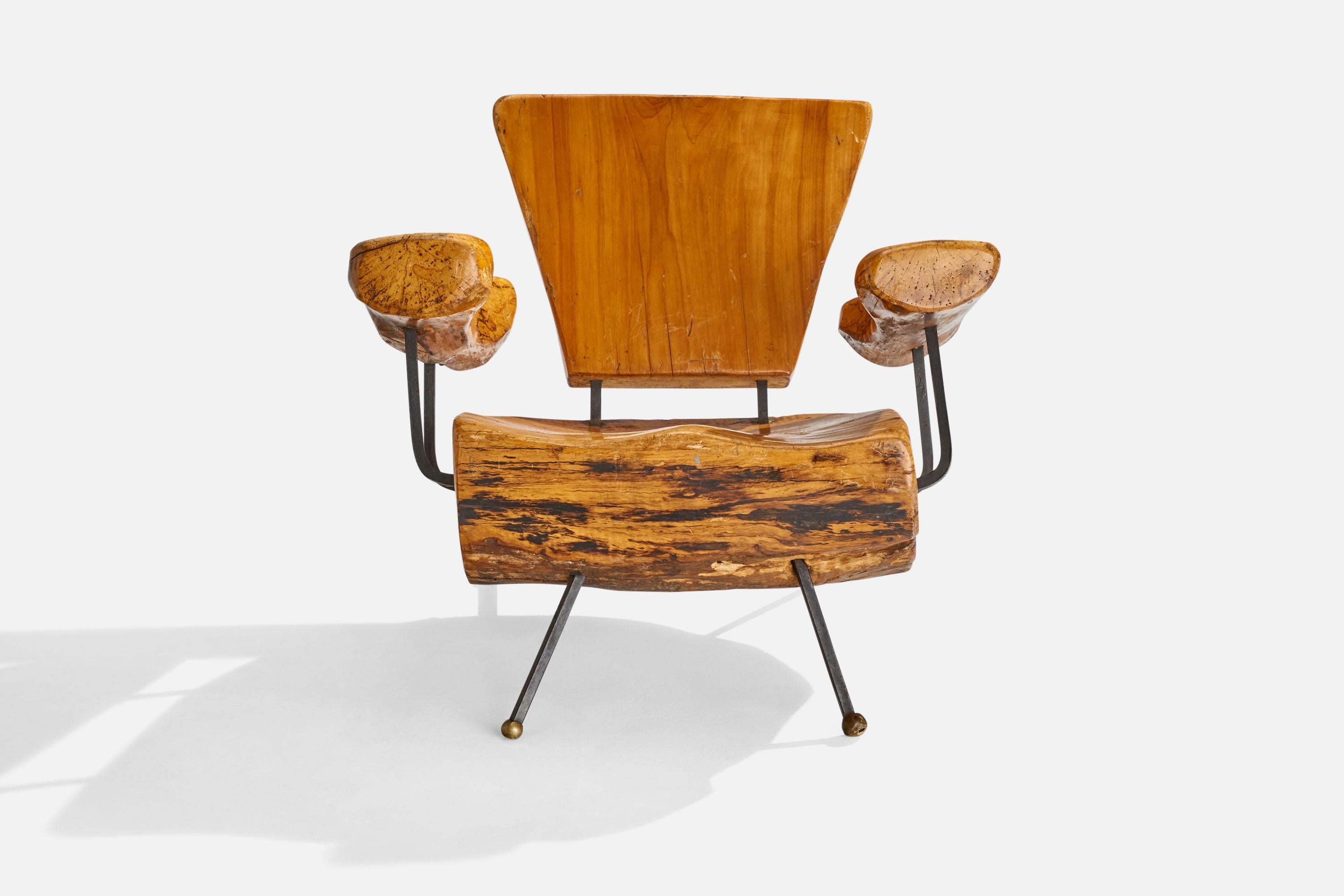 Mid-20th Century Sabena, Freeform Lounge Chair, Walnut, Iron, Brass, Mexico, 1950s For Sale