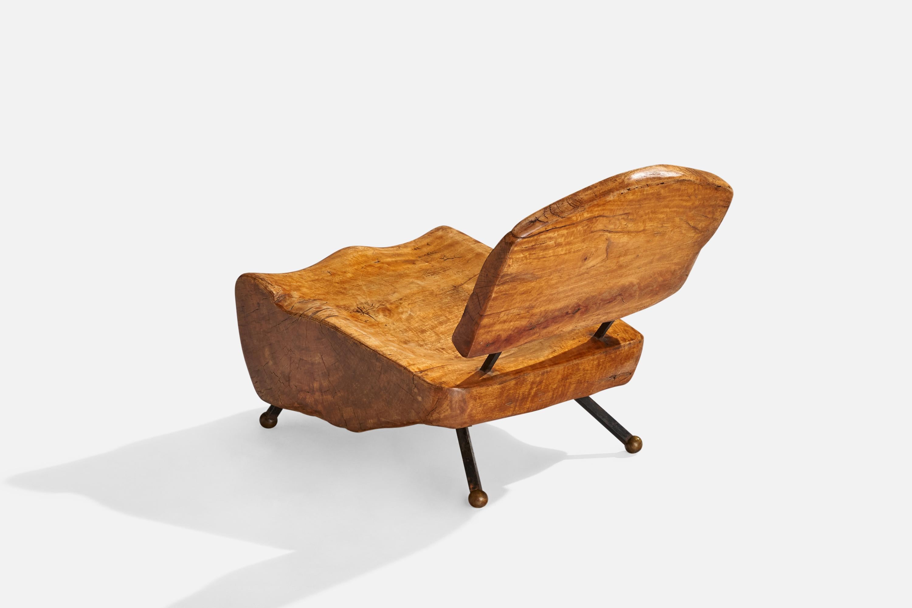 Milieu du XXe siècle Sabena, chaise longue de forme libre, noyer, fer, laiton, Mexique, années 1950 en vente