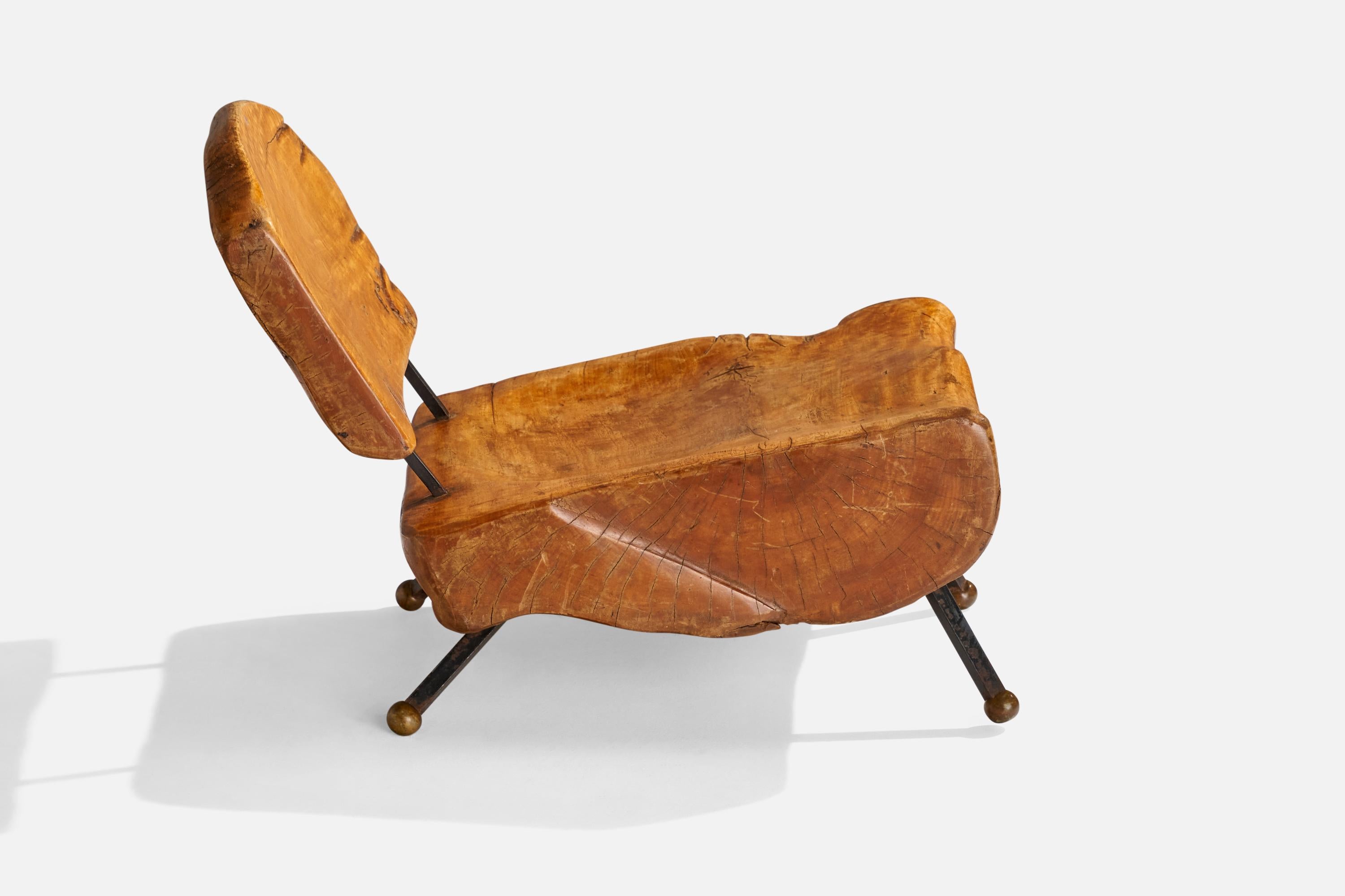 Laiton Sabena, chaise longue de forme libre, noyer, fer, laiton, Mexique, années 1950 en vente