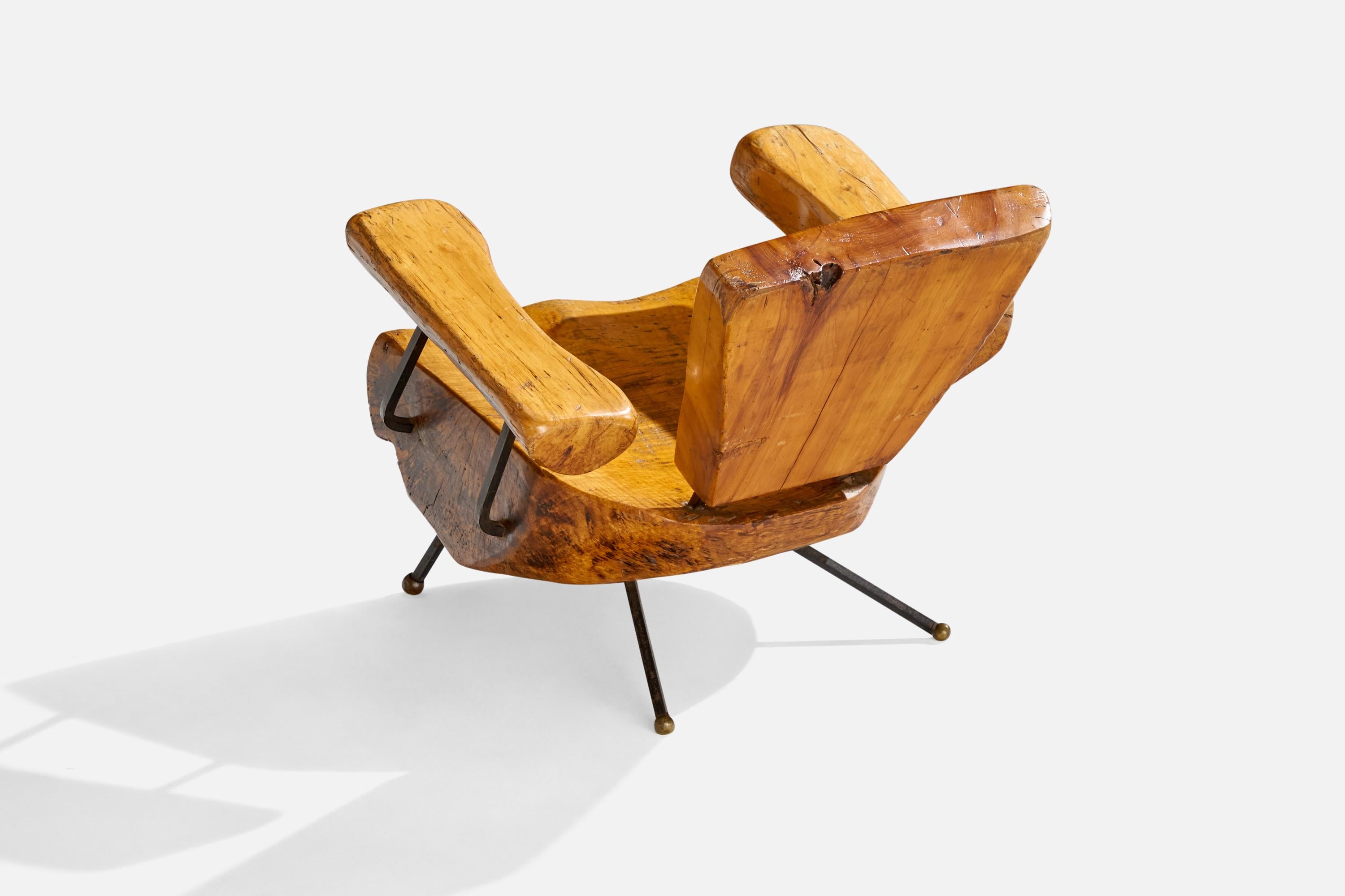 Sabena, chaise longue de forme libre, noyer, fer, laiton, Mexique, années 1950 en vente 1