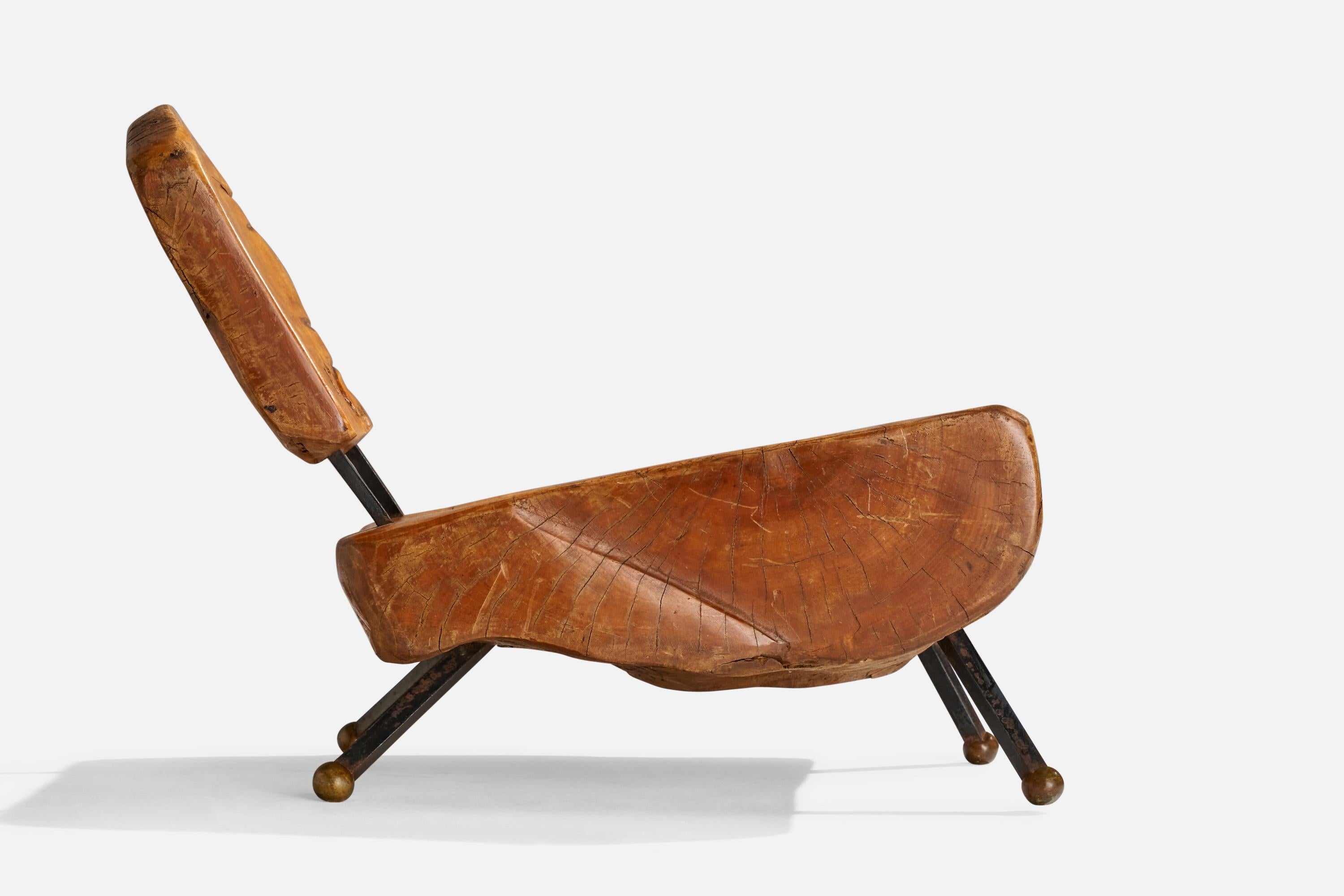 Sabena, Freeform Lounge Chair, Walnut, Iron, Brass, Mexico, 1950s For Sale 2