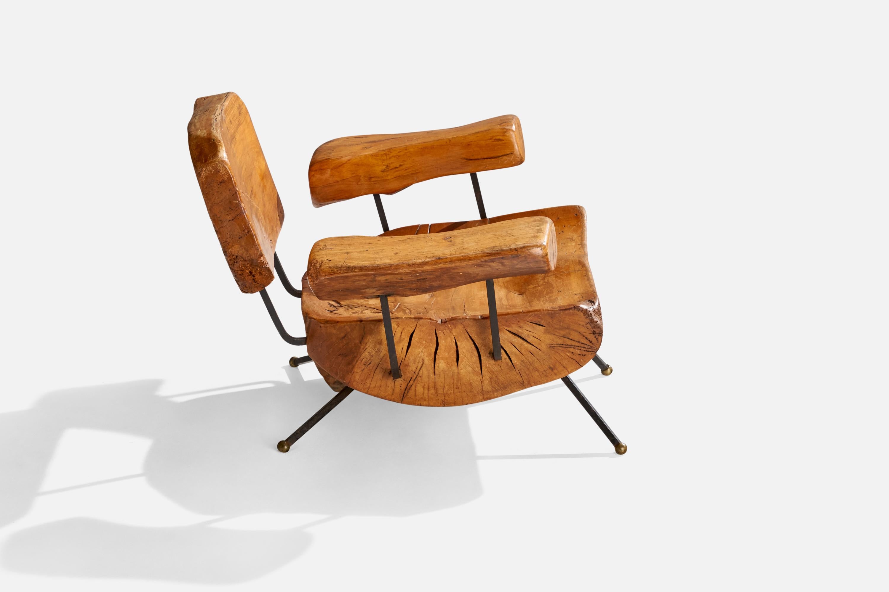Sabena, Freeform Lounge Chair, Walnut, Iron, Brass, Mexico, 1950s For Sale 3