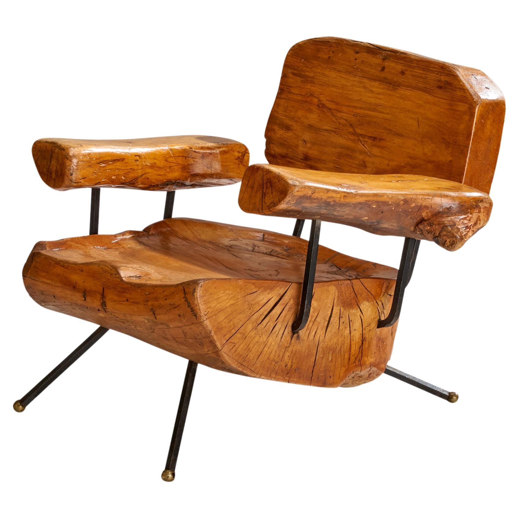 Sabena, Freeform Lounge Chair, Walnut, Iron, Brass, Mexico, 1950s For Sale