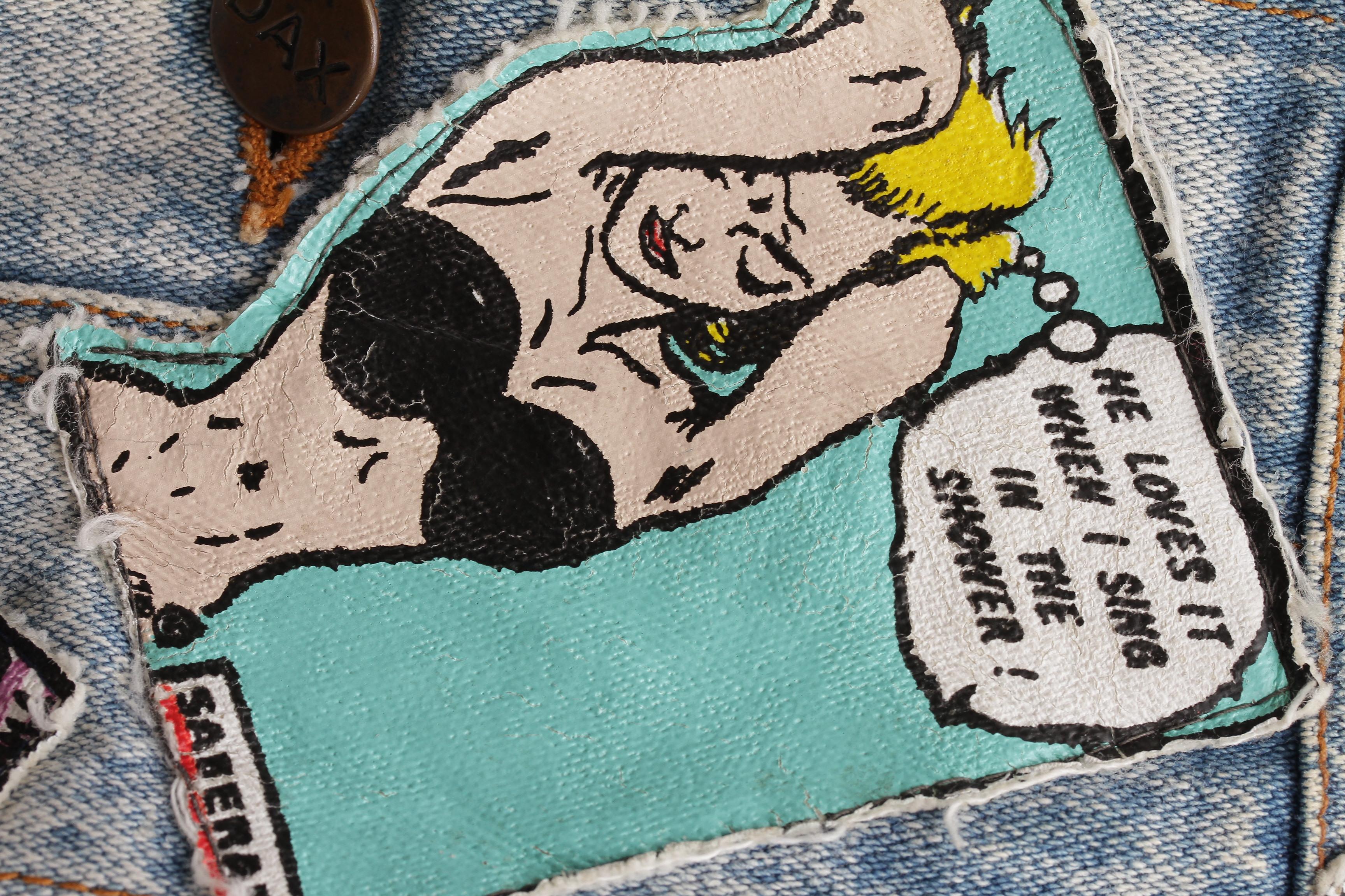 SABER ART, Jean Jacket with Saber Pop Art Patches, signed by artist, circa 1991 For Sale 8