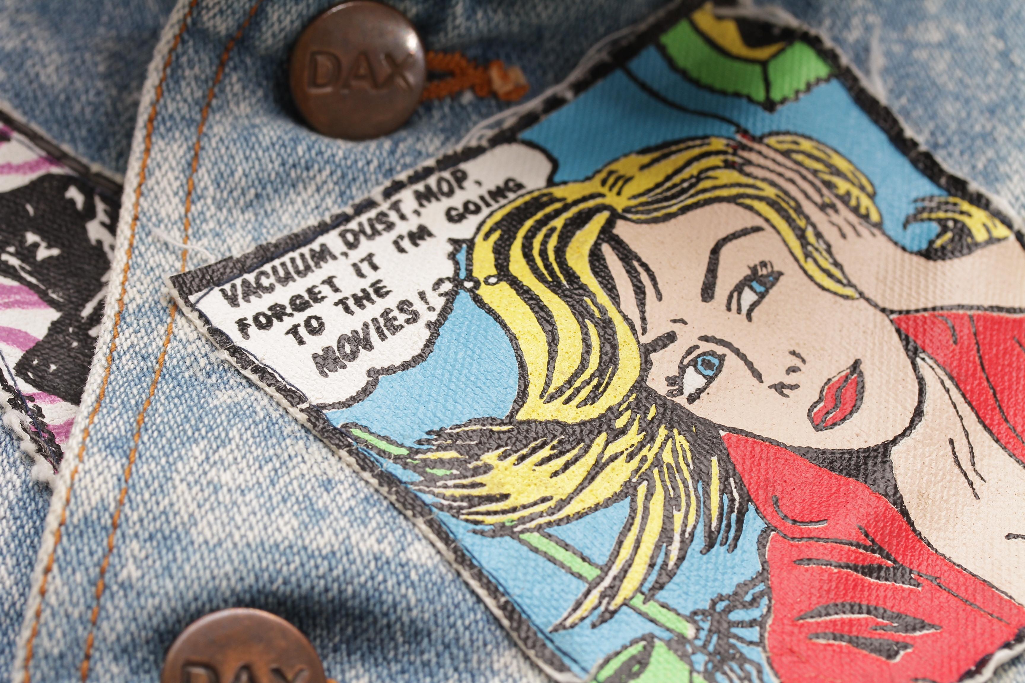 SABER ART, Jean Jacket with Saber Pop Art Patches, signed by artist, circa 1991 For Sale 11
