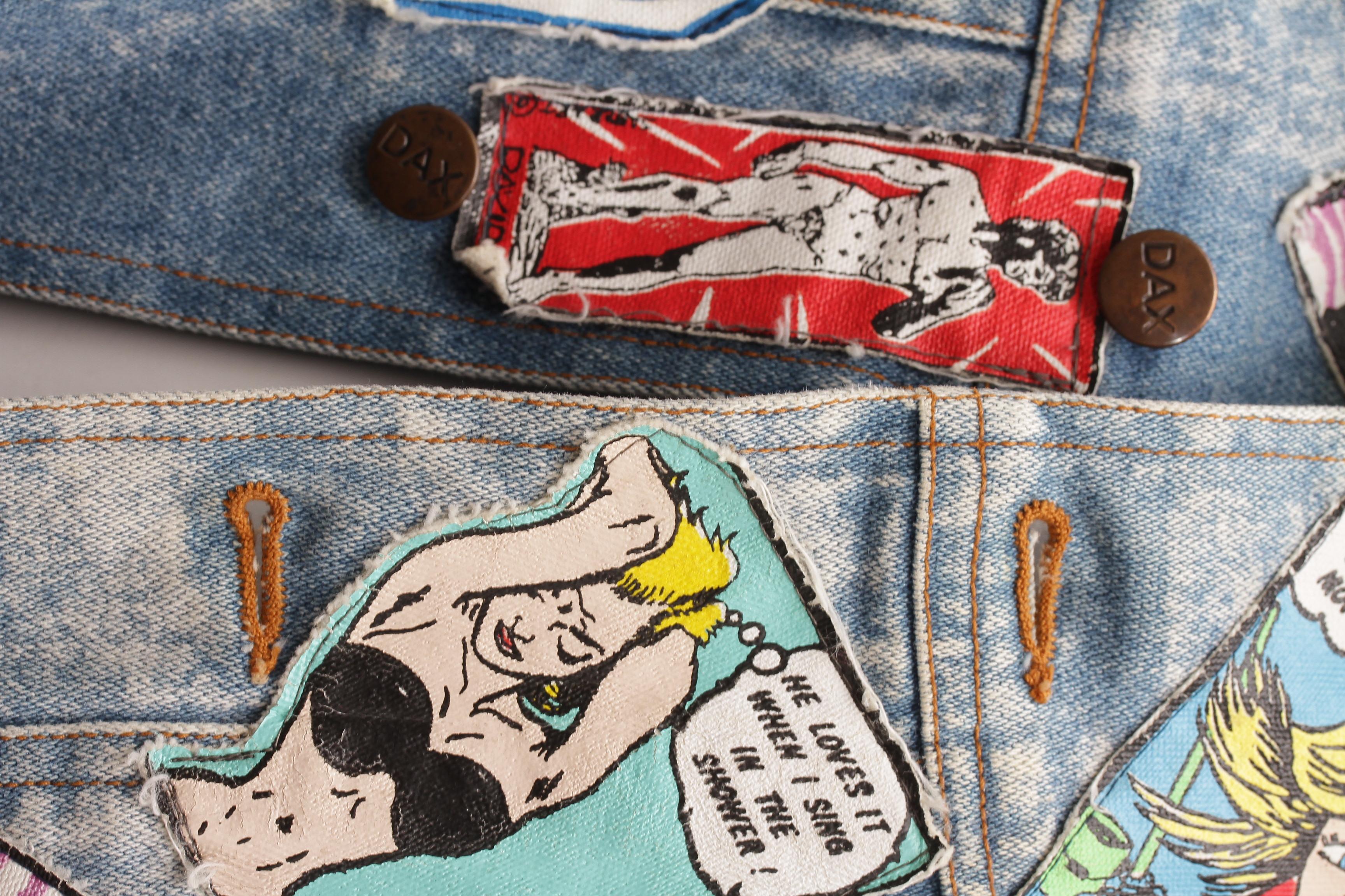 SABER ART, Jean Jacket with Saber Pop Art Patches, signed by artist, circa 1991 For Sale 13