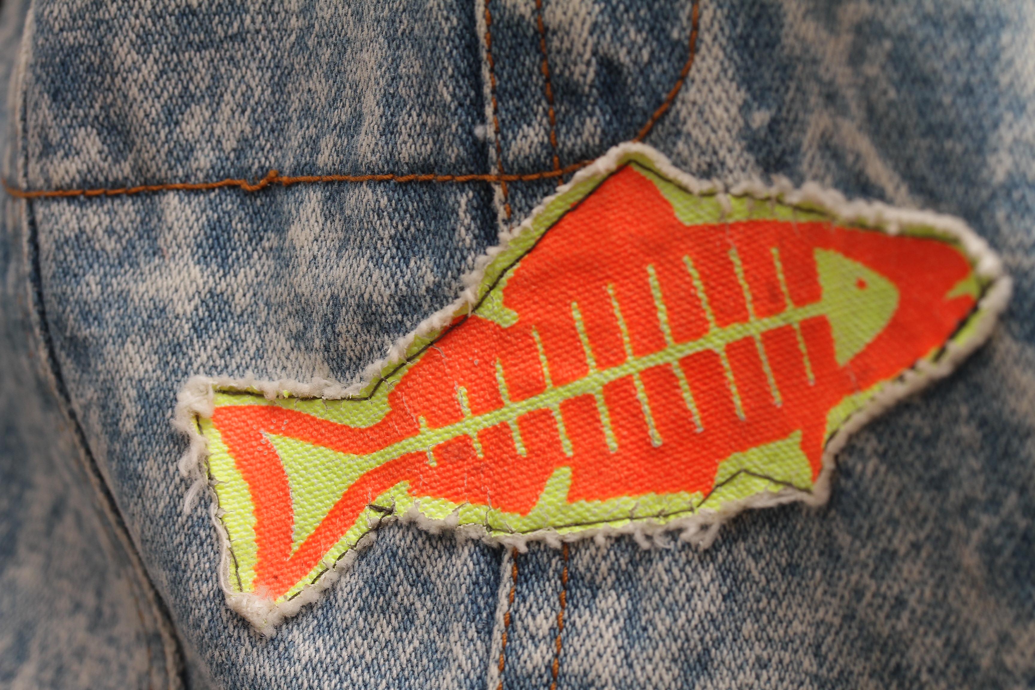 SABER ART, Jean Jacket with Saber Pop Art Patches, signed by artist, circa 1991 For Sale 15