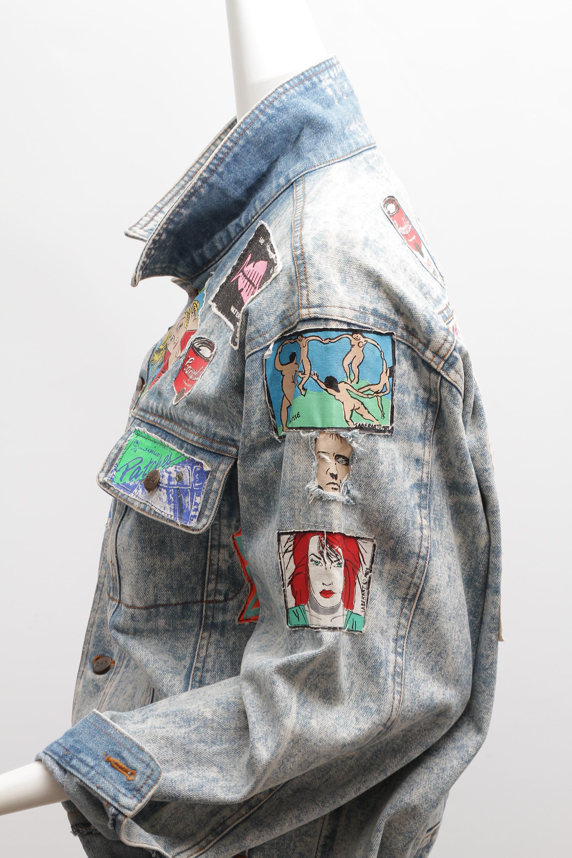 Gray SABER ART, Jean Jacket with Saber Pop Art Patches, signed by artist, circa 1991 For Sale
