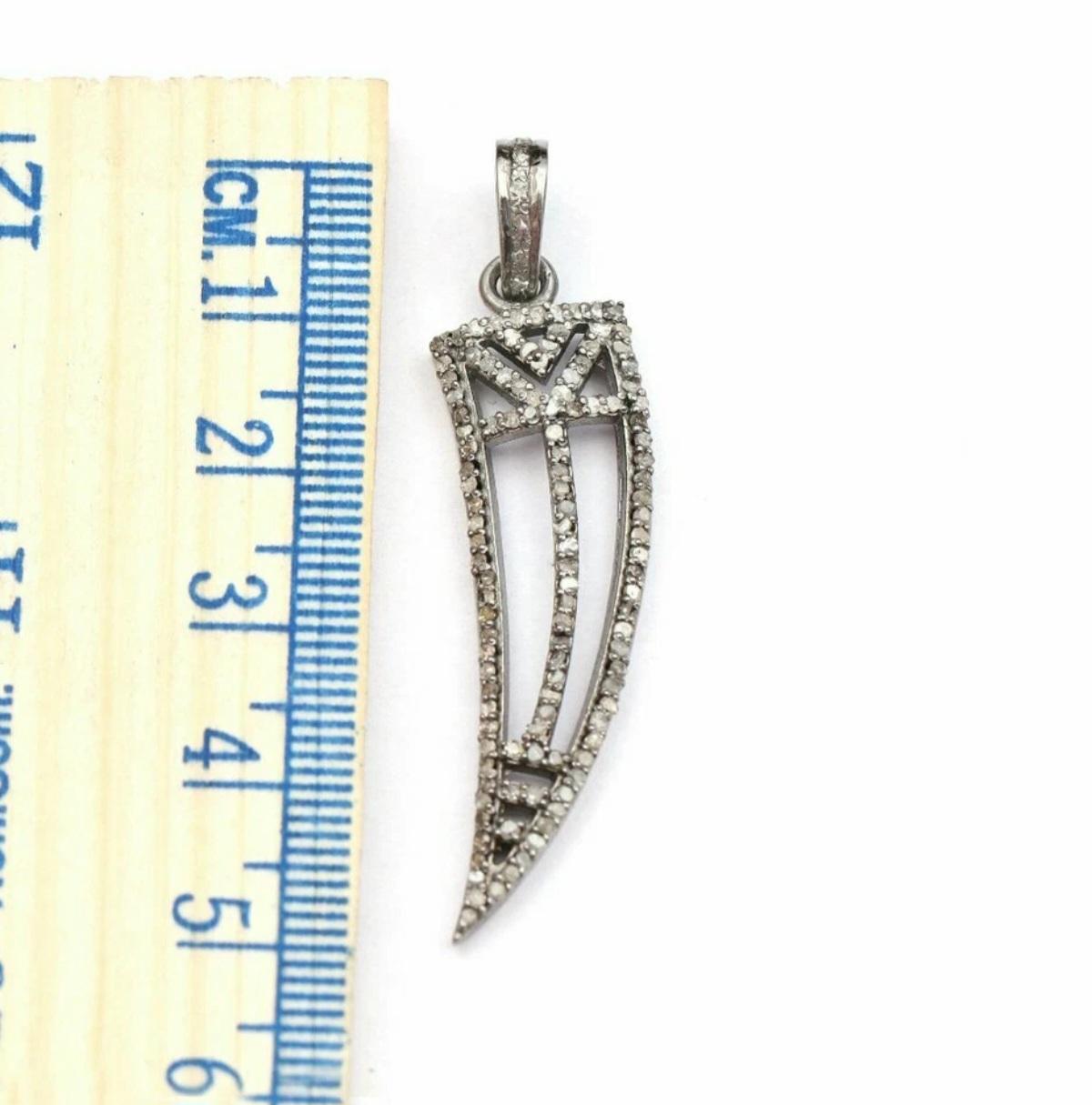 Saber Tooth Pendant 925 Silver Pave Diamond Tooth Pendant Graduation Gift Charm. Neuf - En vente à Chicago, IL