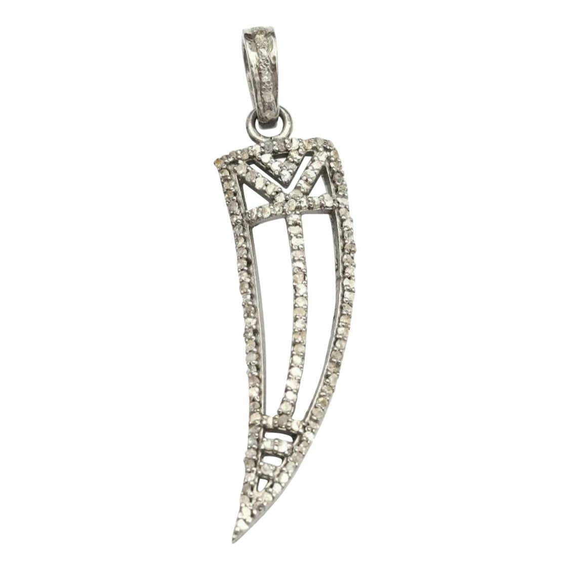 Saber Tooth Pendant 925 Silver Pave Diamond Tooth Pendant Graduation Gift Charm. en vente