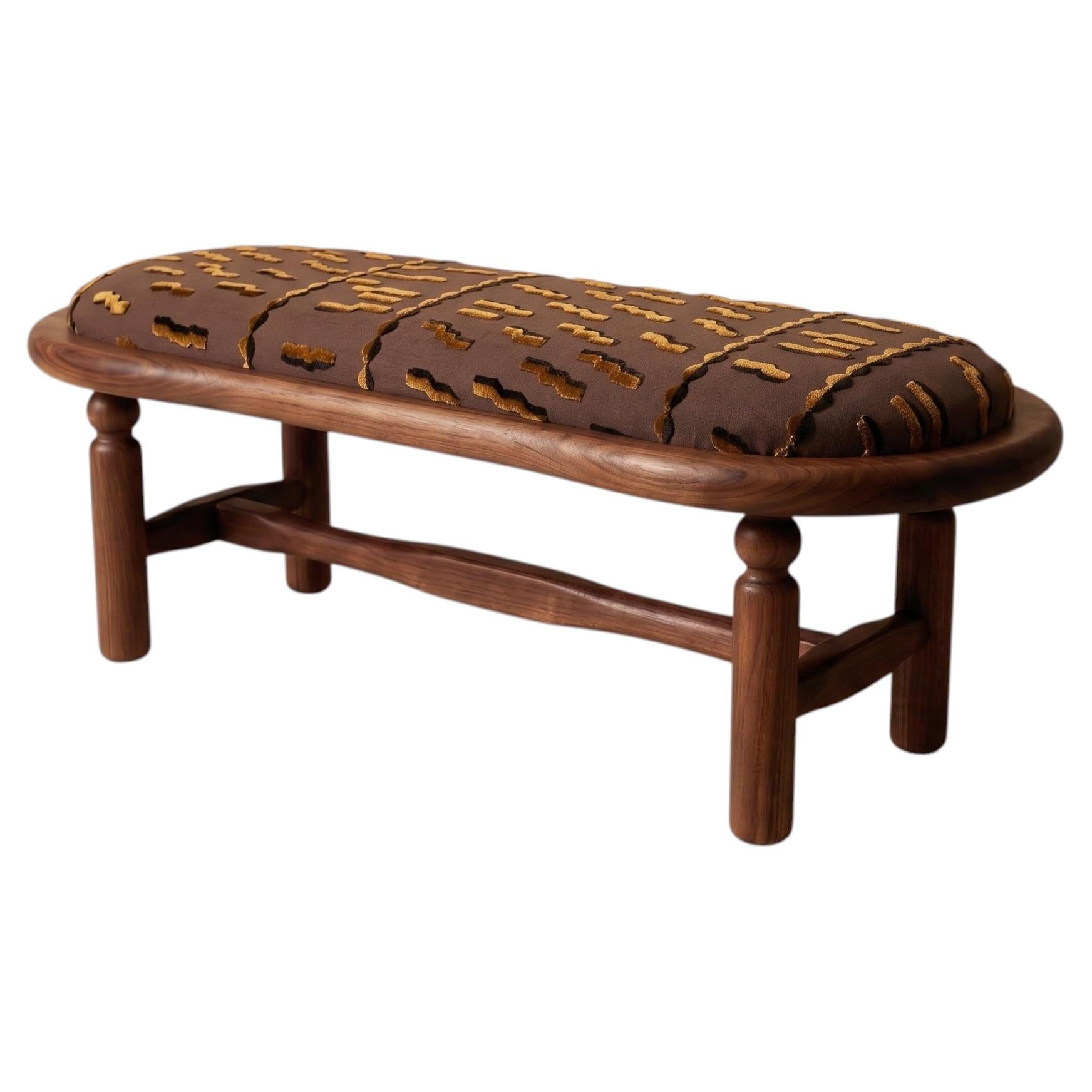 Sabi Bench – Sculptural Walnut Bench with Dedar Milano Upholstery For Sale