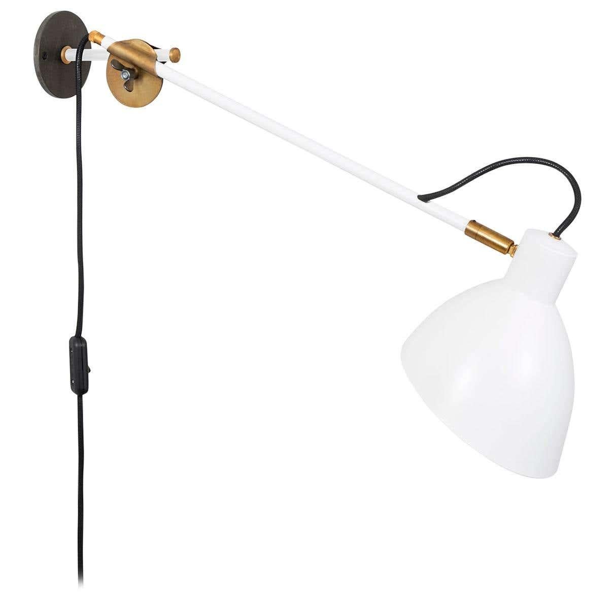 Brass Sabina Grubbeson KH#1 White Long Arm Wall Lamp by Konsthantverk For Sale
