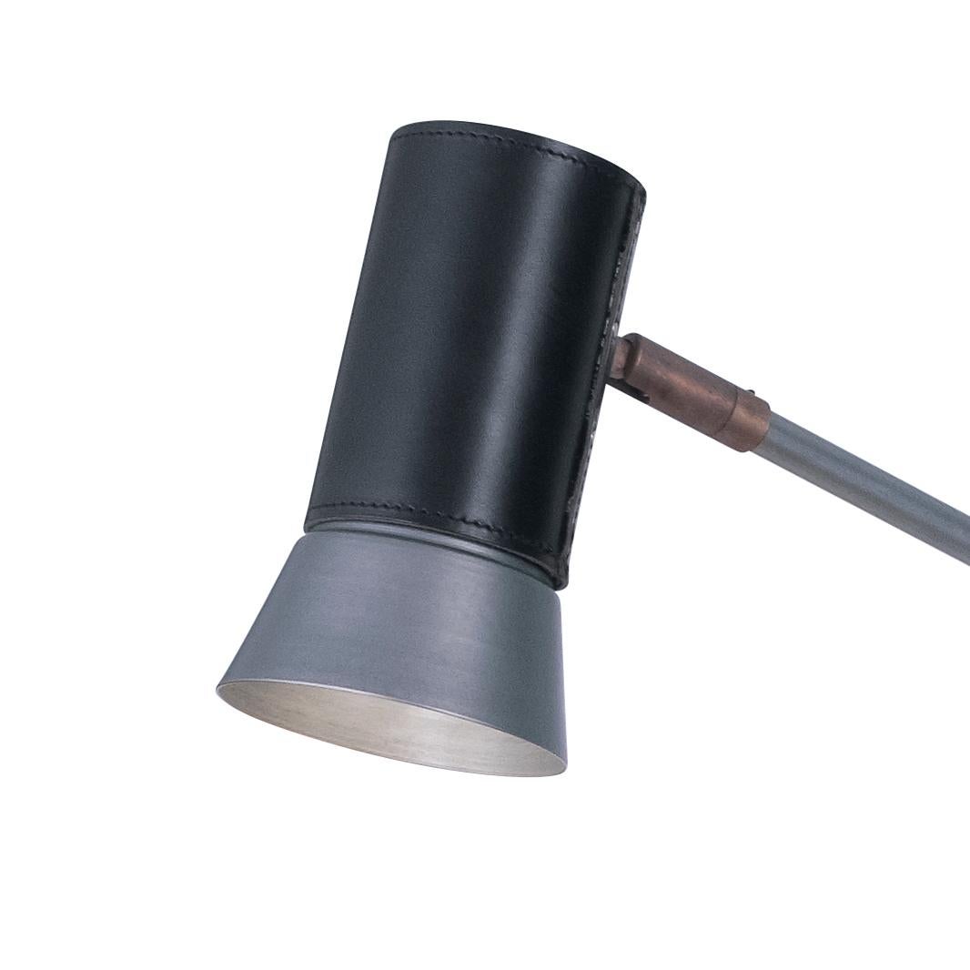 Swedish Sabina Grubbeson Kusk Black Iron Leather Floor Lamp by Konsthantverk For Sale