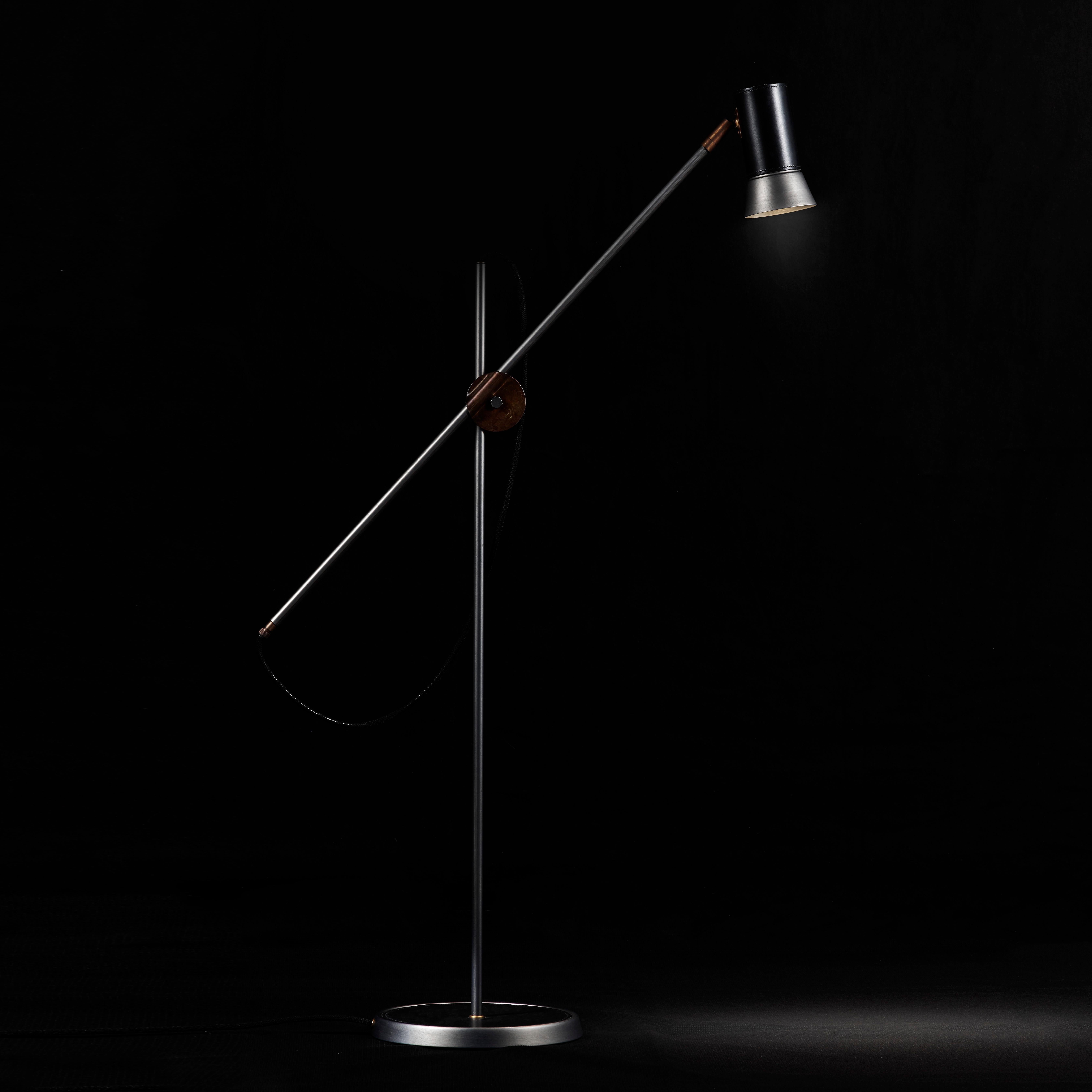 Contemporary Sabina Grubbeson Kusk Black Iron Leather Floor Lamp by Konsthantverk For Sale