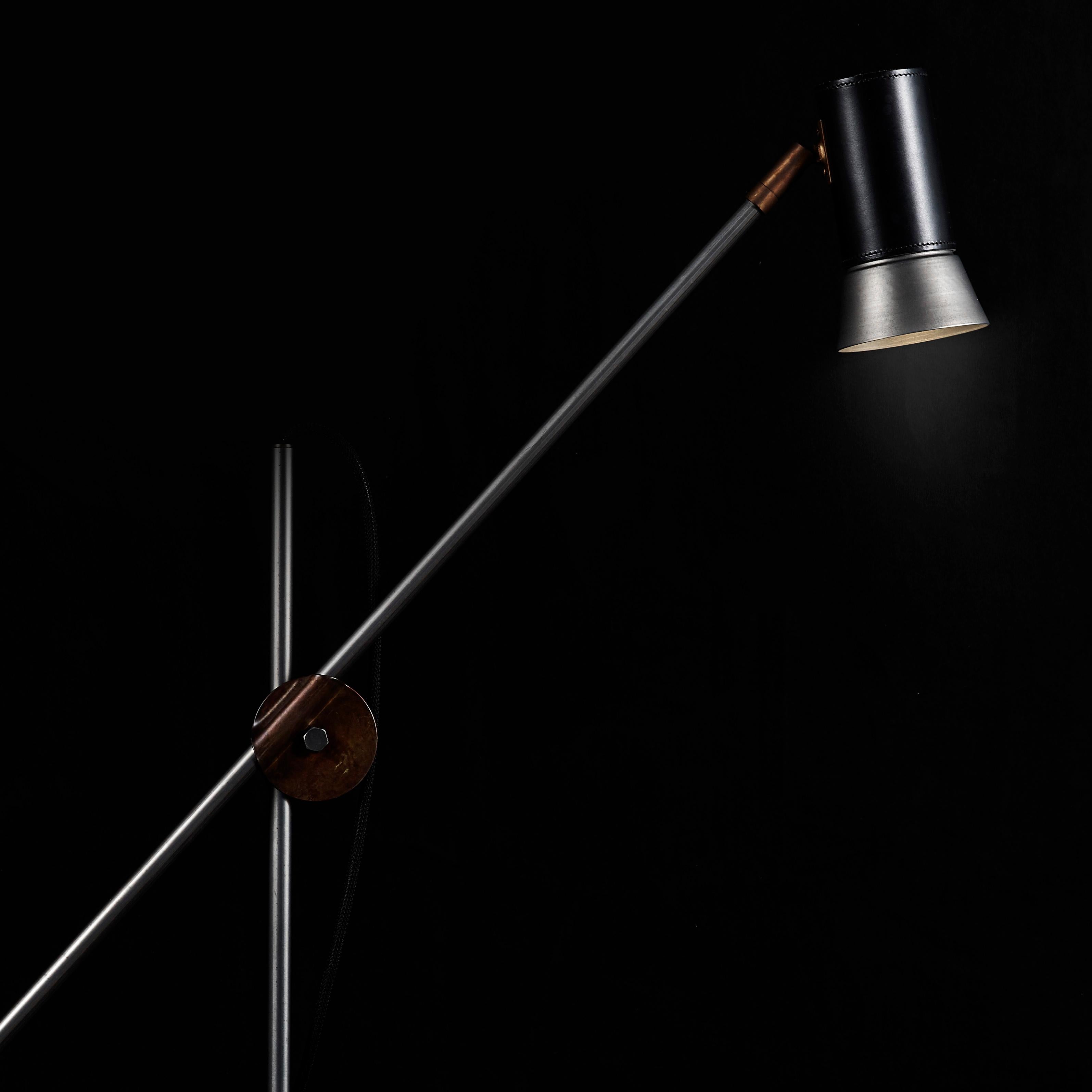 Sabina Grubbeson Kusk Black Iron Leather Floor Lamp by Konsthantverk For Sale 1