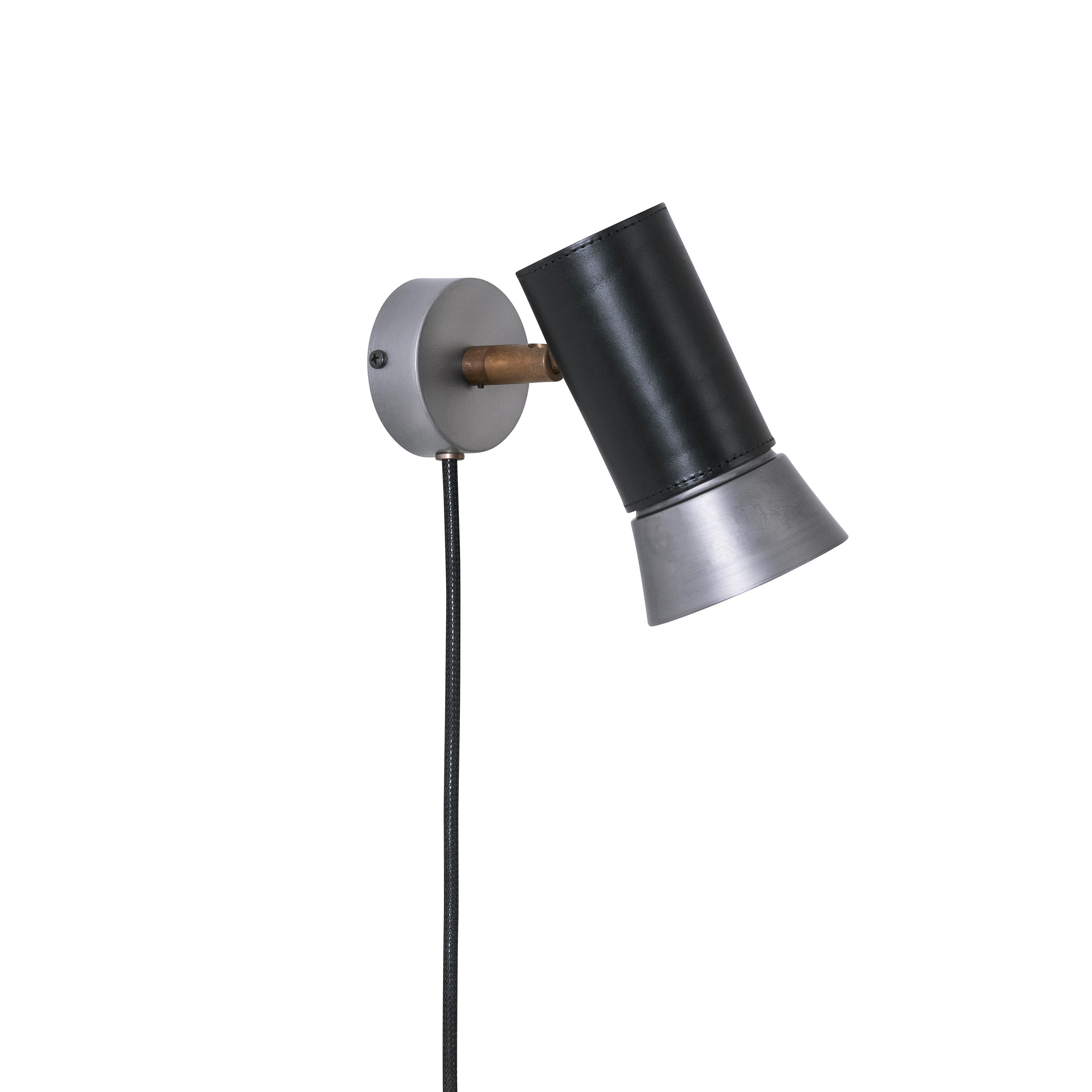 Contemporary Sabina Grubbeson Kusk Black Leather and Iron Wall Lamp by Konsthantverk