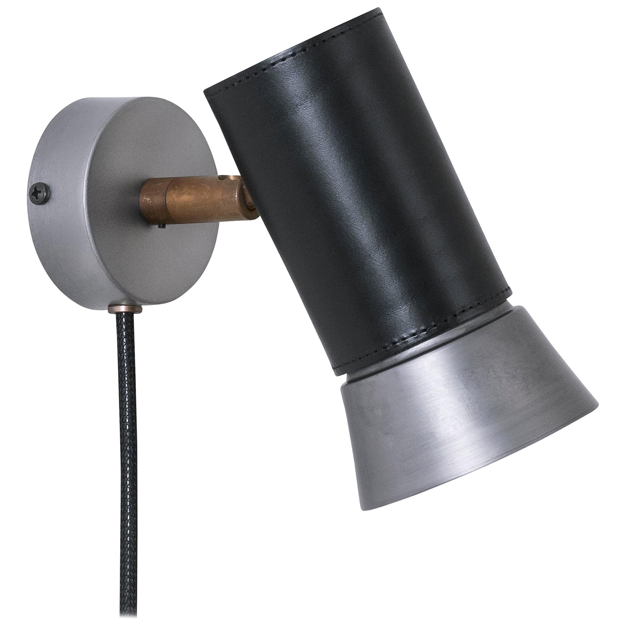 Sabina Grubbeson Kusk Black Leather and Iron Wall Lamp by Konsthantverk