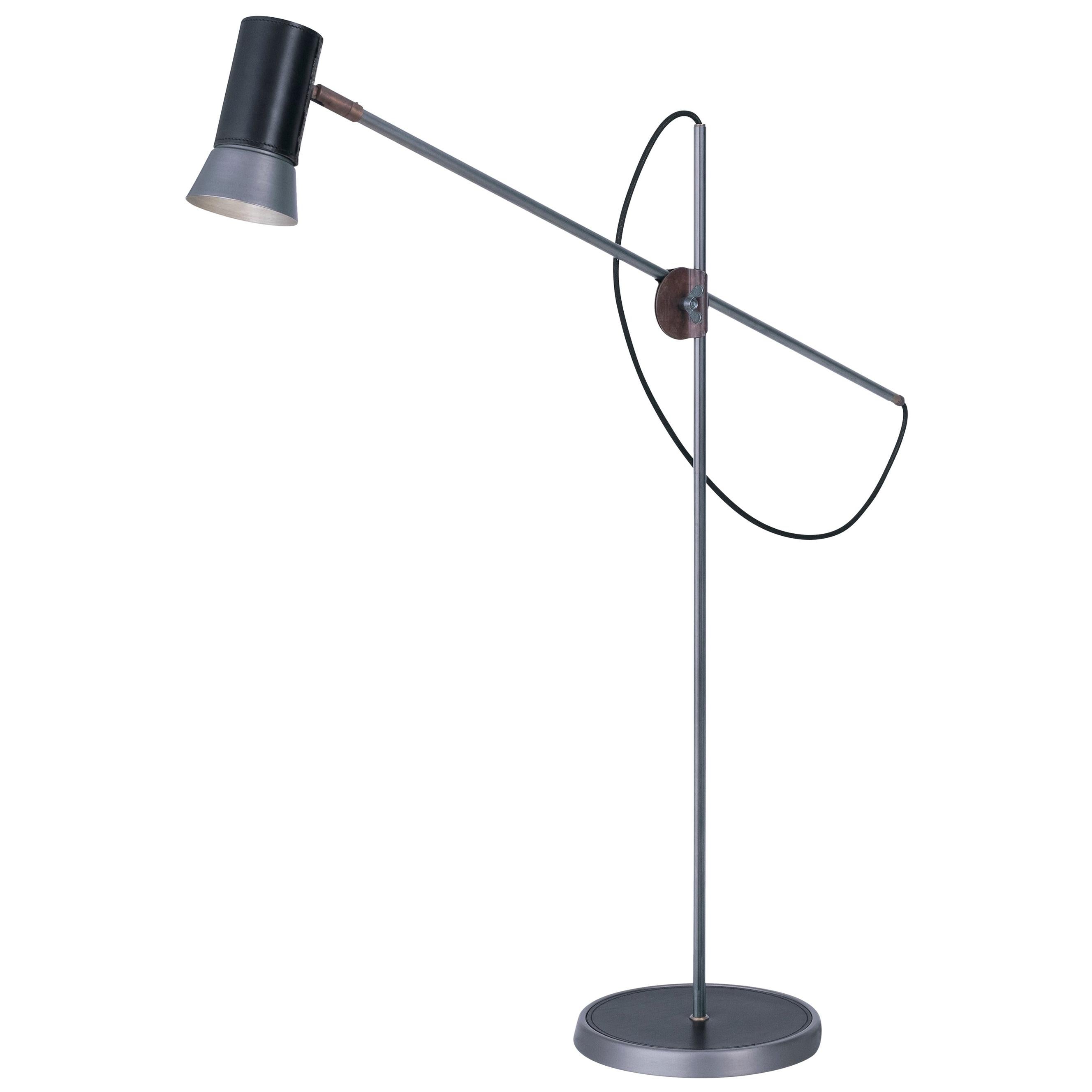 Sabina Grubbeson Kusk Black Iron Leather Floor Lamp by Konsthantverk  For Sale