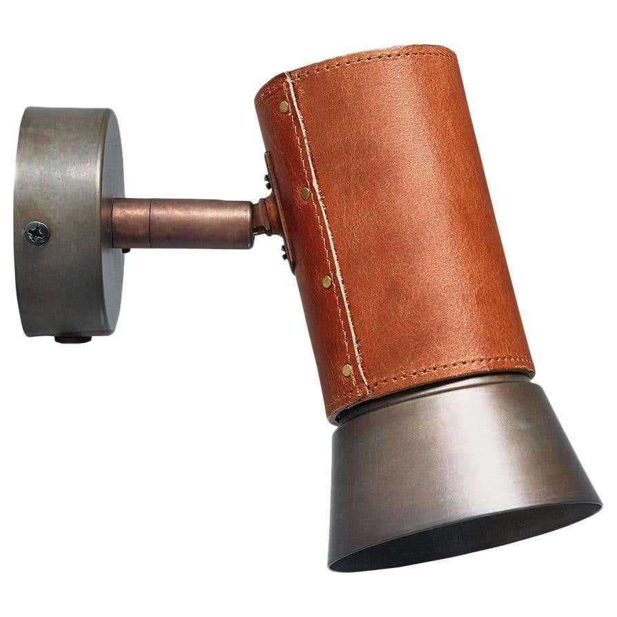 Contemporary Sabina Grubbeson Kusk Leather and Iron Wall Lamp by Konsthantverk For Sale