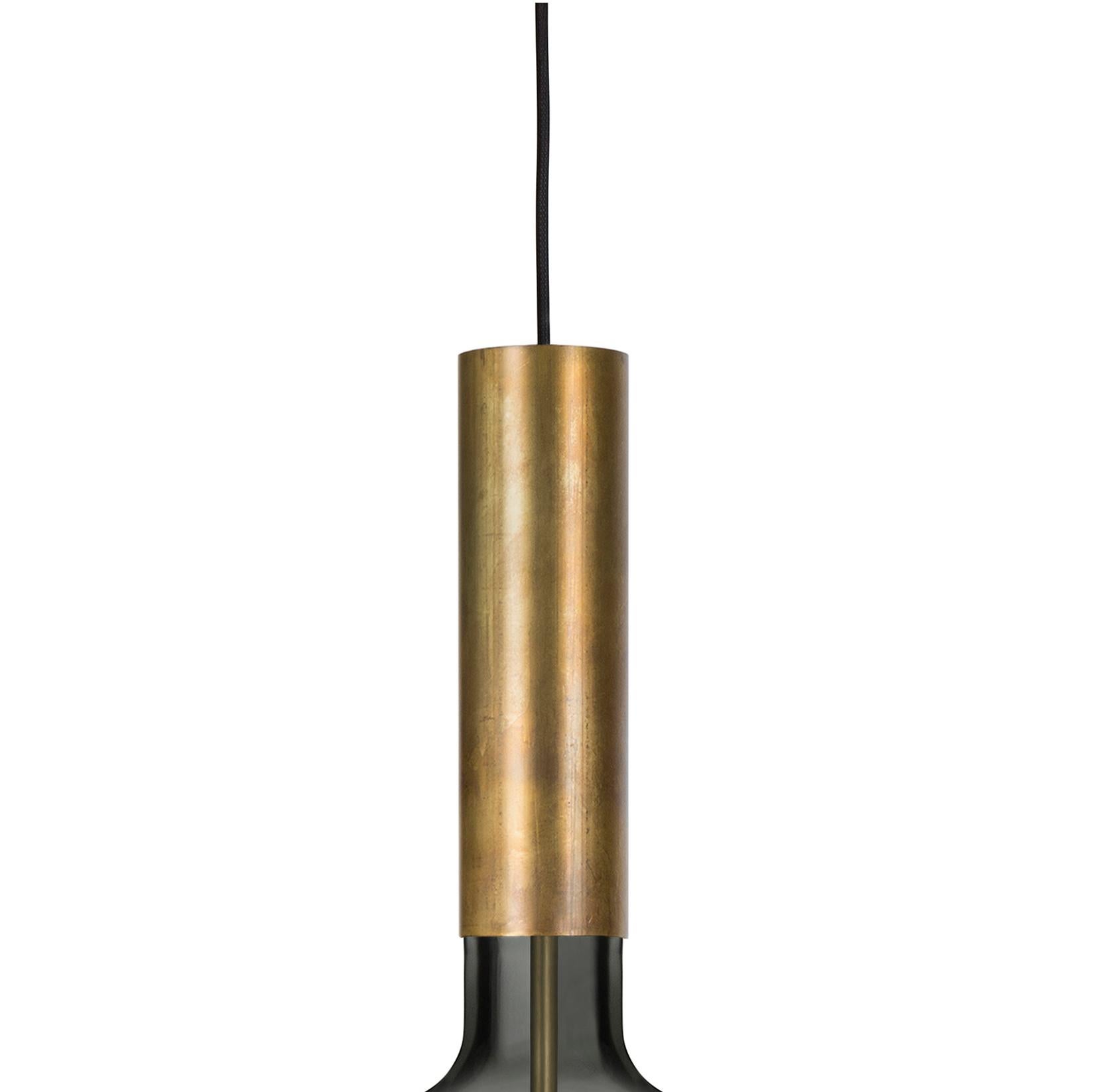 Scandinavian Modern Sabina Grubbeson Rosdala Large Brass Smoked Glass Ceiling Lamp by Konsthantverk For Sale