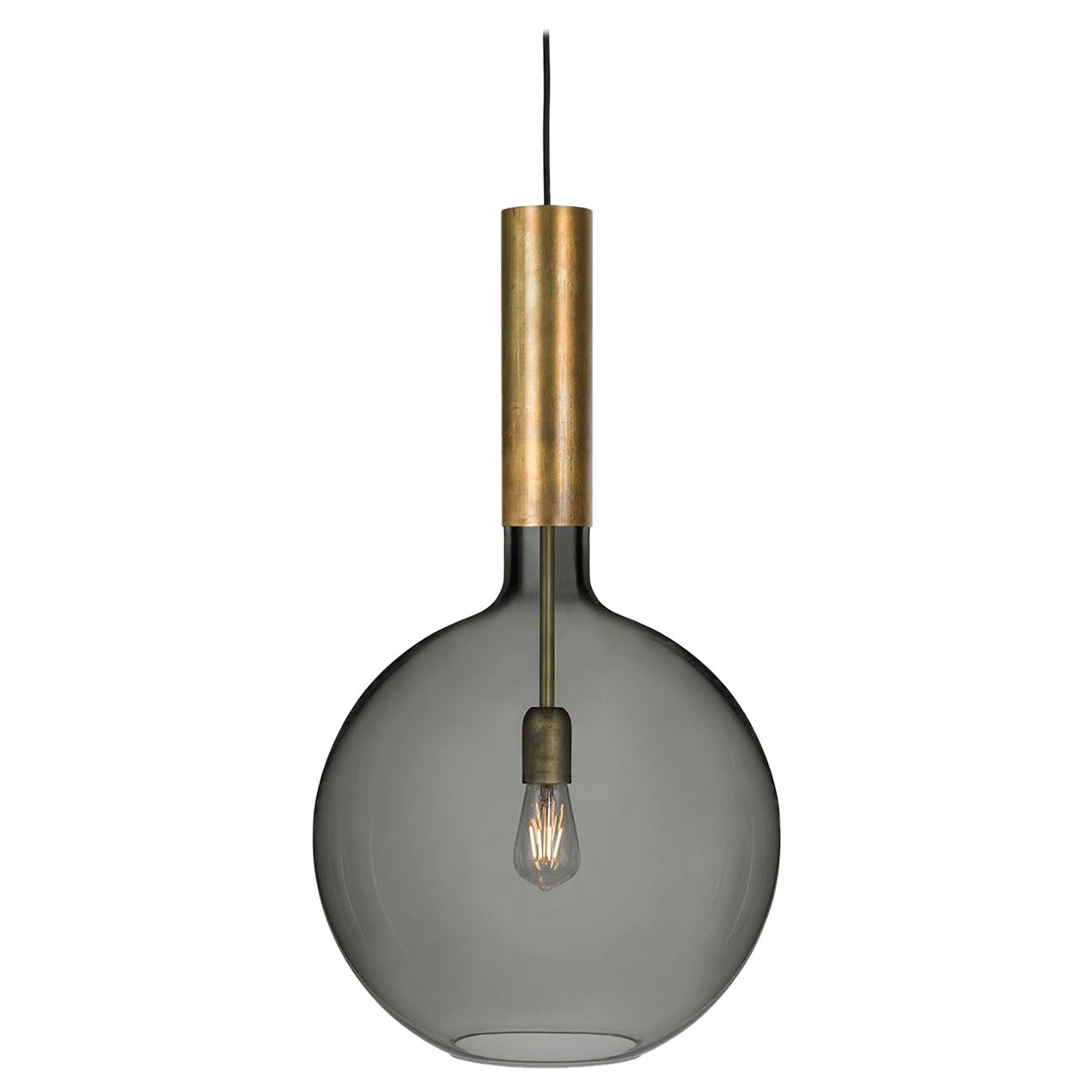 Sabina Grubbeson Rosdala Large Brass Smoked Glass Ceiling Lamp by Konsthantverk