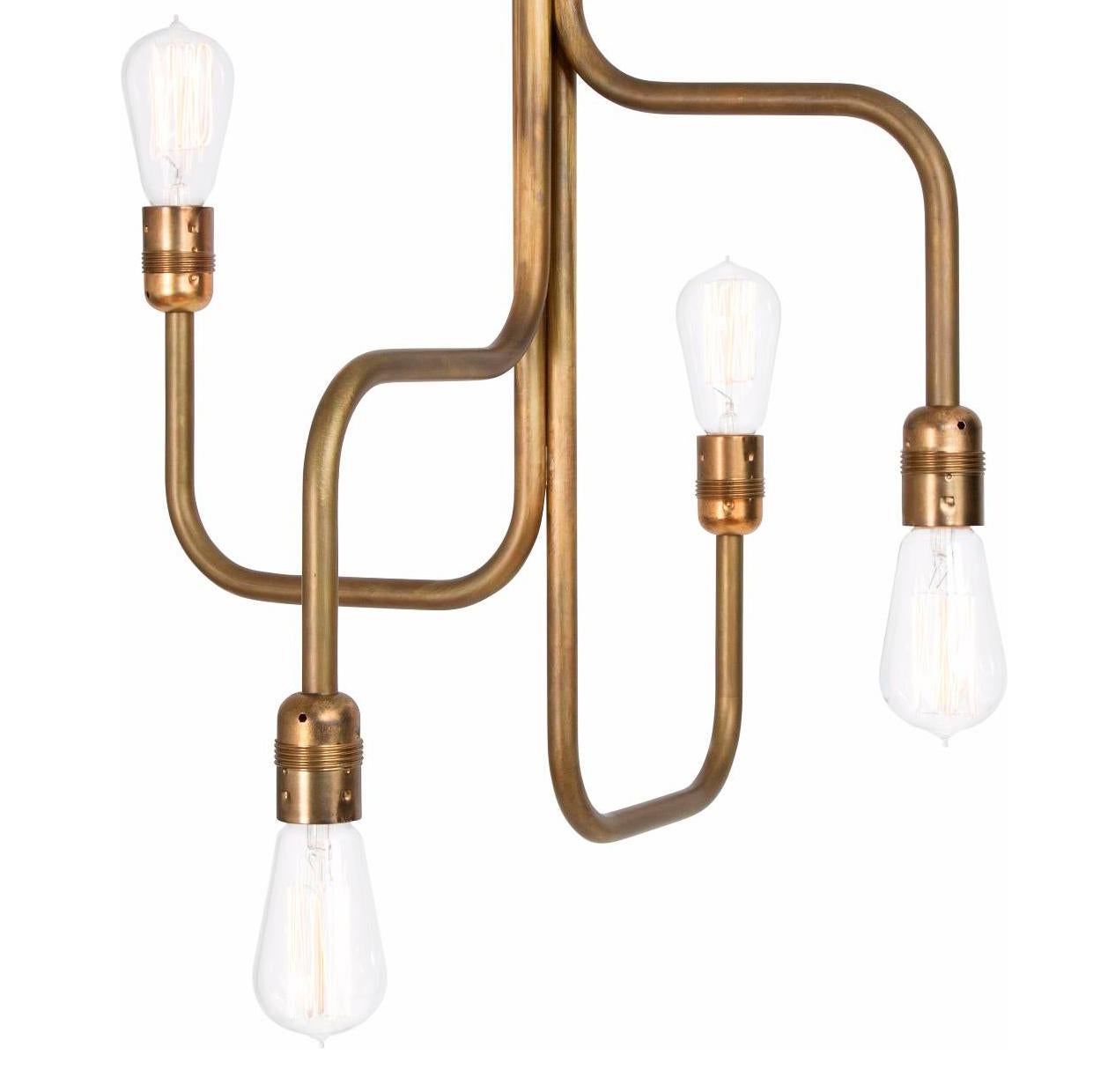 Ceiling lamp designed by Sabina Grubbeson manufactured by Konsthantverk Tyringe in Sweden.

Strapatz ceiling small
Measures: D 450 mm
H 600 mm, cord 3 m
Max 4 x 60 W E27
3414-6 raw brass

The lamps are wiring with standard Europe wiring.

This lamp