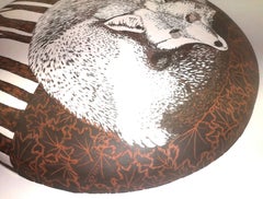 "Tondo - Fox", unique, original, ceramic, sgraffito, animal, wall decoration