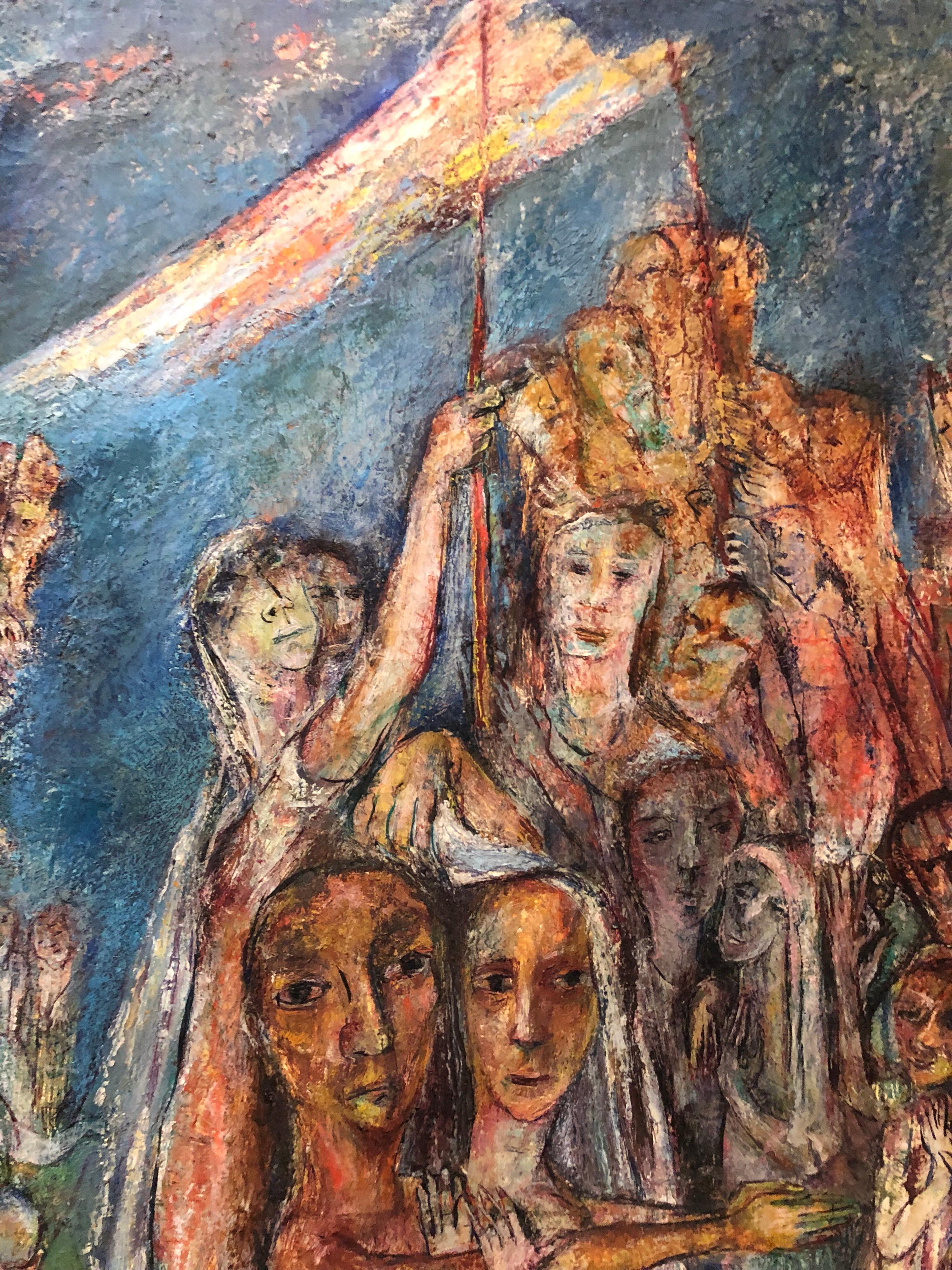 Abstract Procession Jewish Wedding Chuppah Oil Painting Modernist Judaica For Sale 1