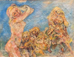 Two Nude Women with Children and Cats