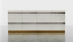 SABINE CREDENZA - Modern Linear Body and Silver Leafed Inlay with Metal Base