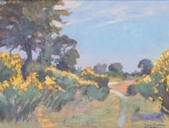 Early 20th Century Impressionist Landscape of Yellow Broom Flowers In Spring